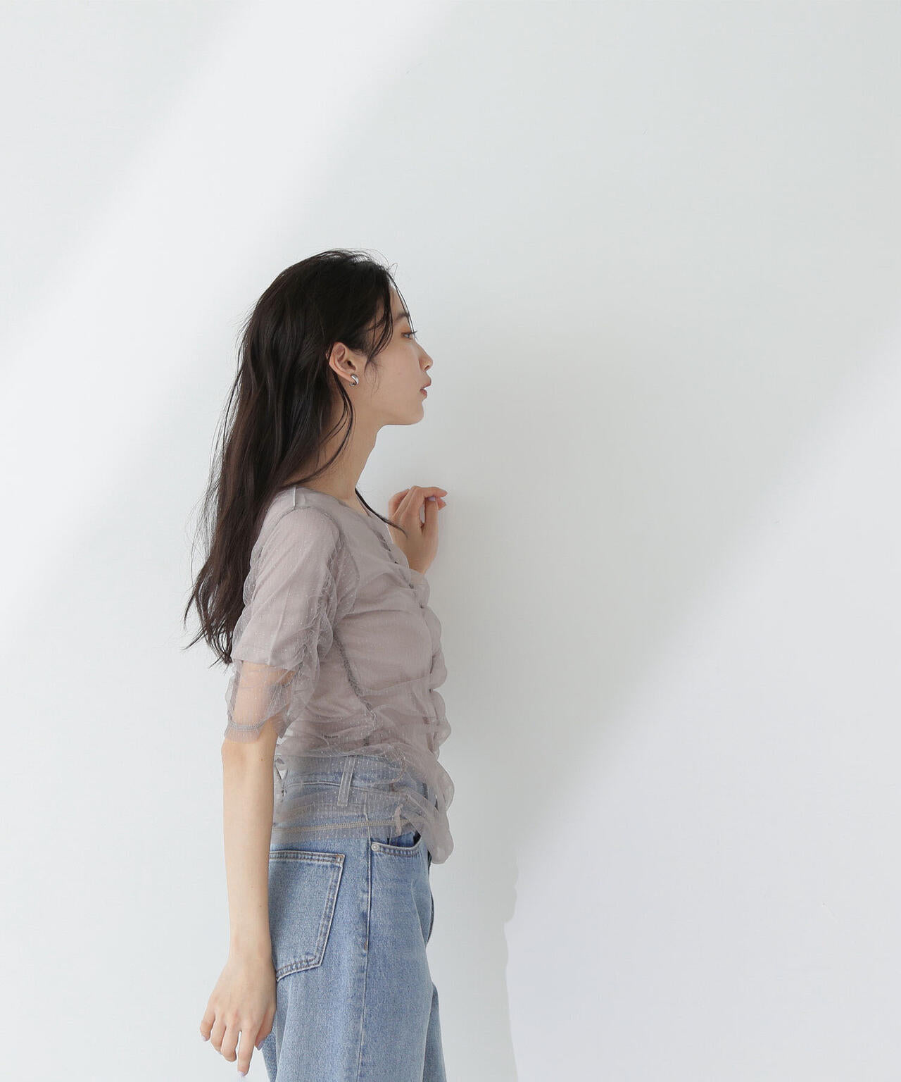 ギャザーチュールレイヤードTシャツ*