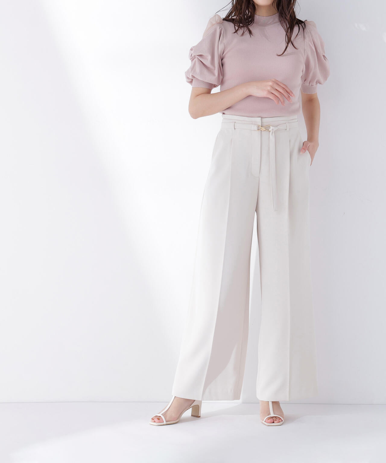 ＜骨格ウェーブ＞ハイウエストベルテッドパンツ