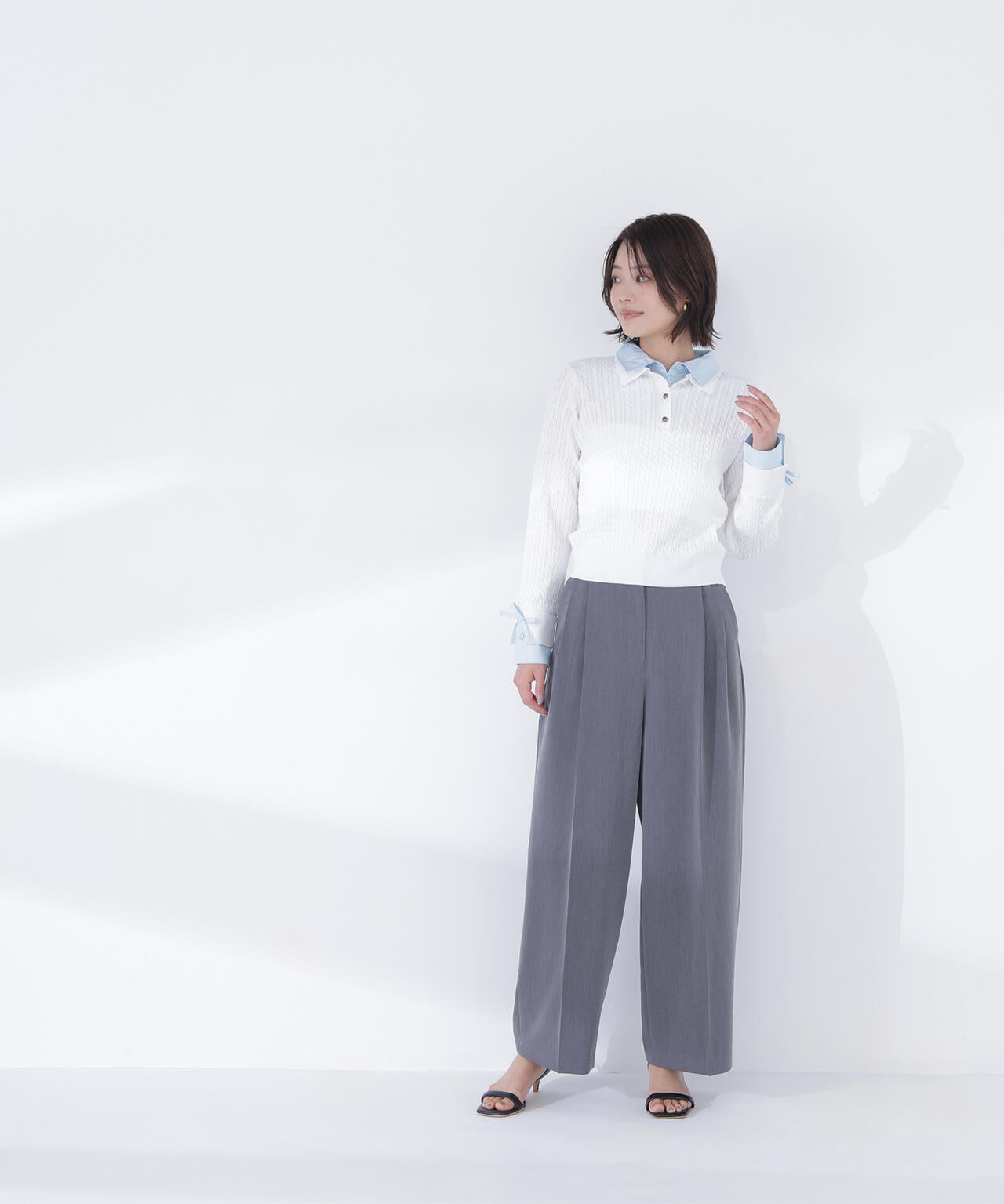 <Oggi.jp掲載>シャツドッキングケーブルニット