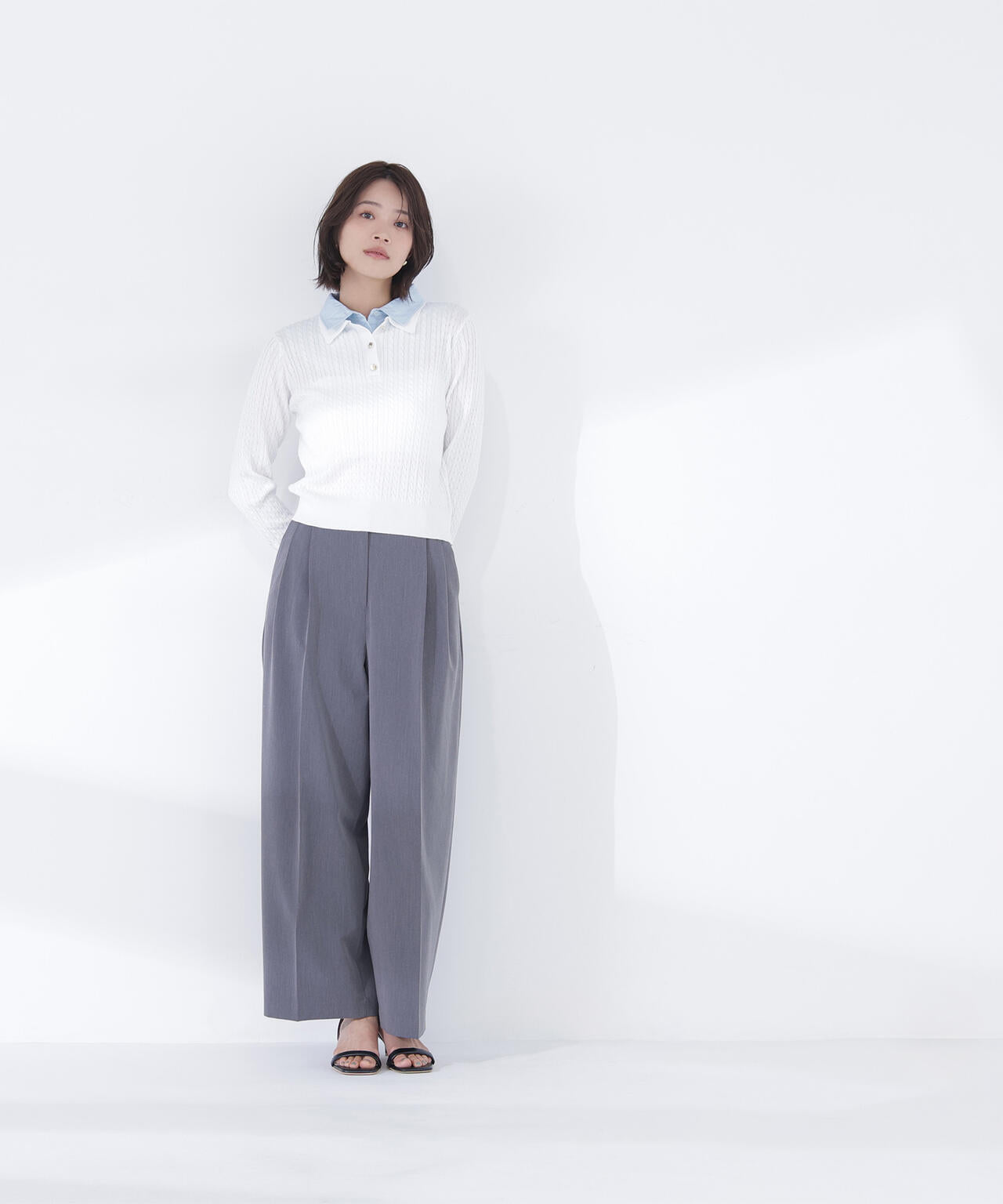 <Oggi.jp掲載>シャツドッキングケーブルニット