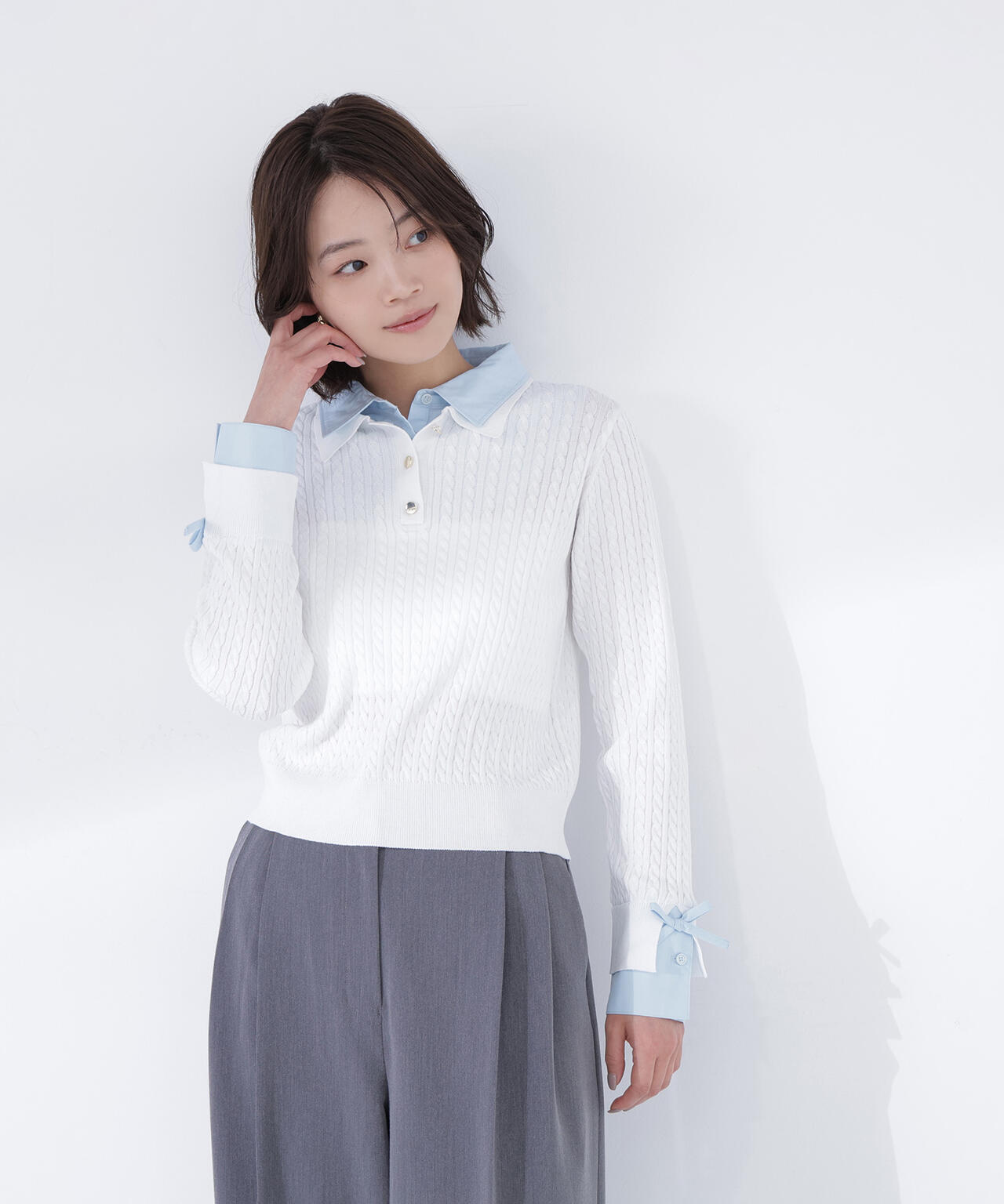 <Oggi.jp掲載>シャツドッキングケーブルニット