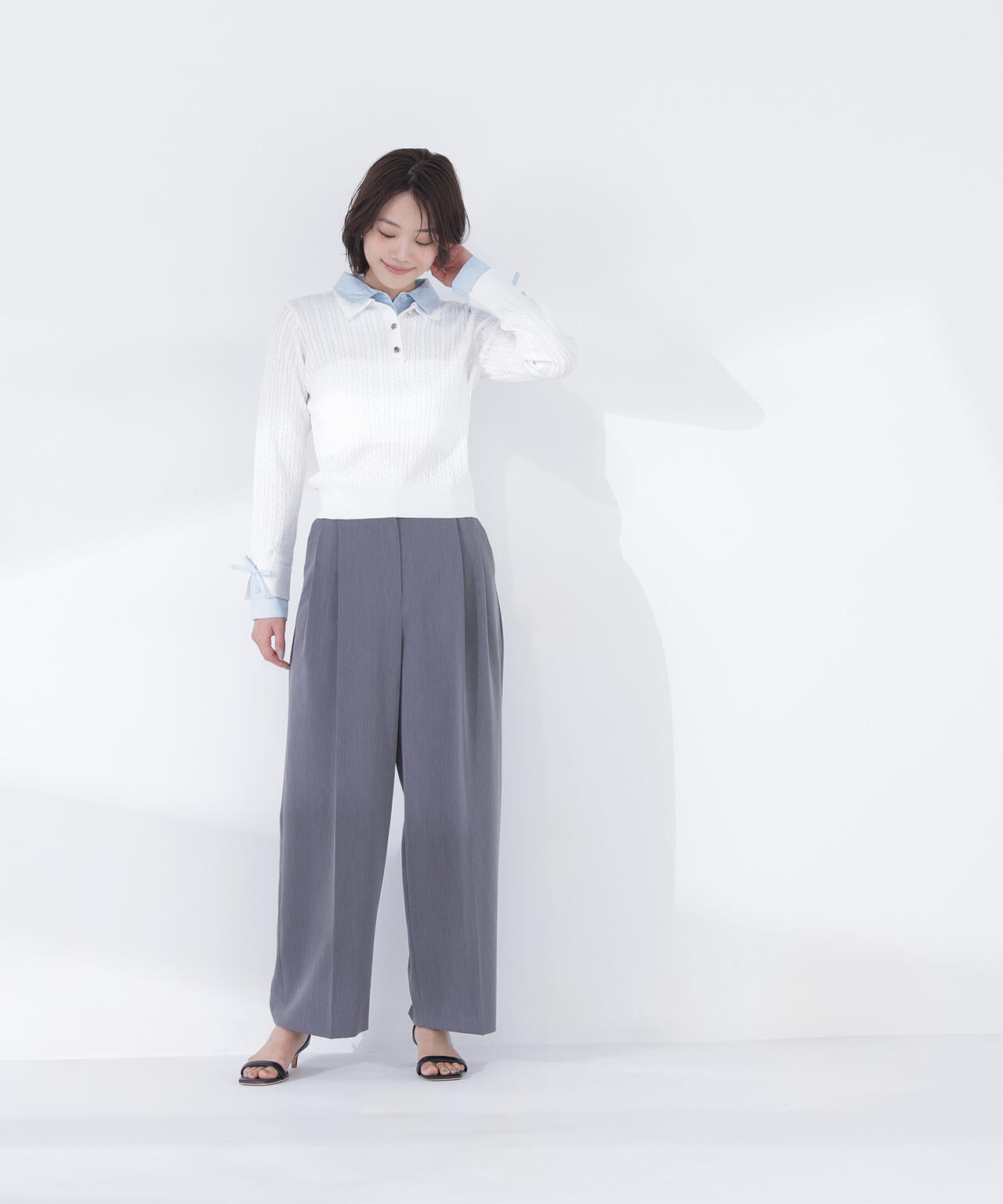 <Oggi.jp掲載>シャツドッキングケーブルニット