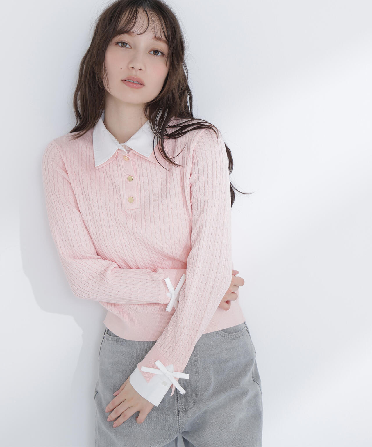 <Oggi.jp掲載>シャツドッキングケーブルニット