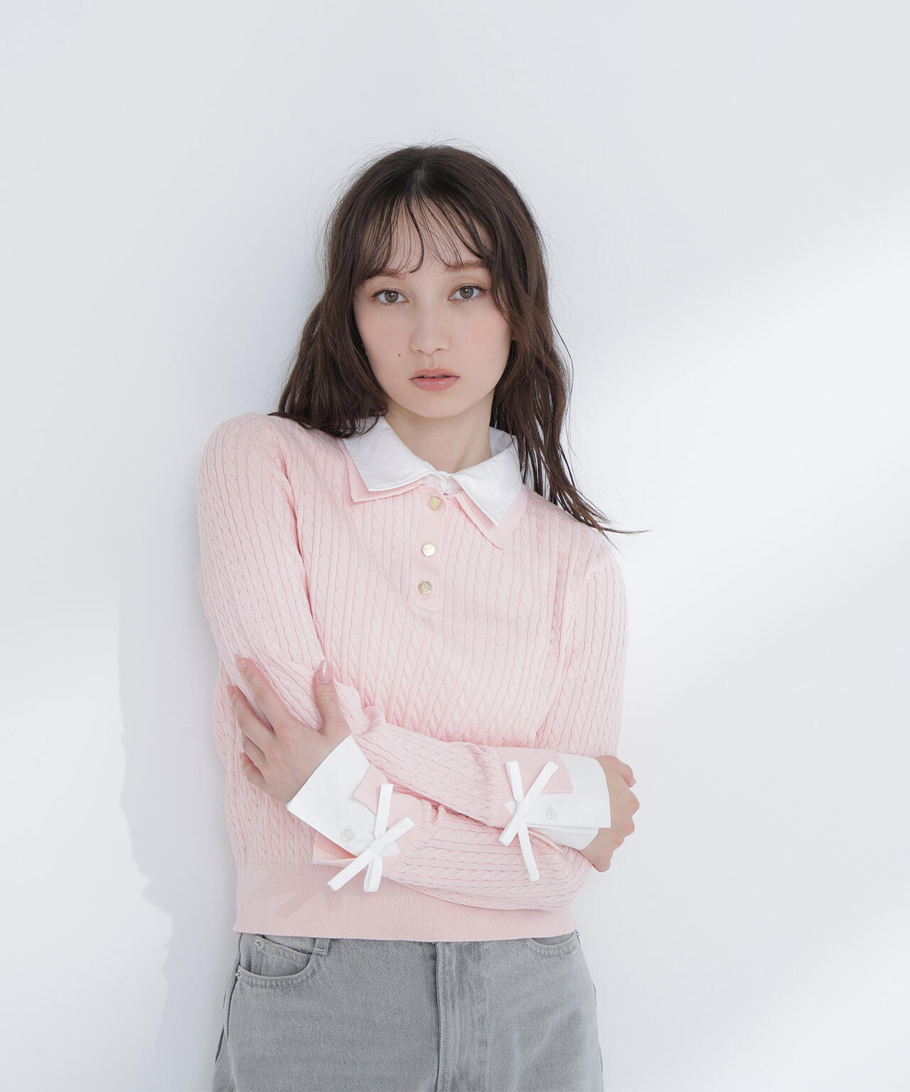 <Oggi.jp掲載>シャツドッキングケーブルニット