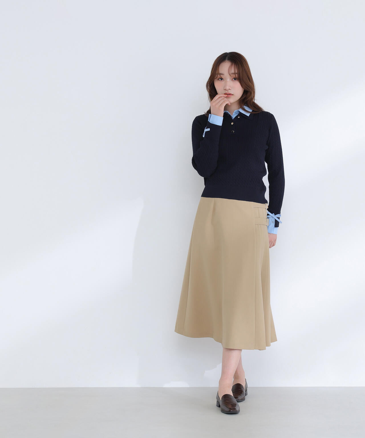 <Oggi.jp掲載>シャツドッキングケーブルニット