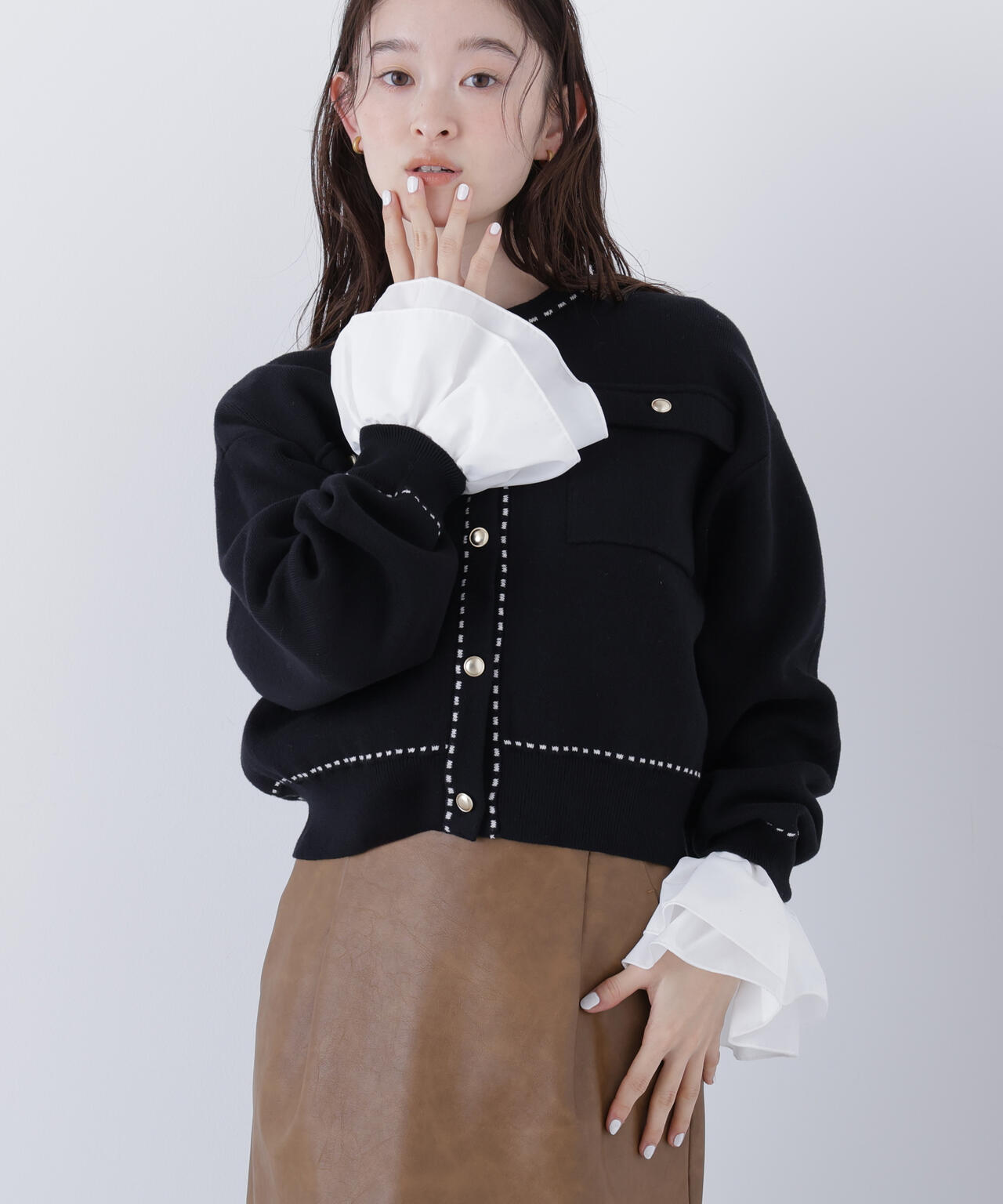 【銀座インズ・mixi.mom 限定カラー：ネイビー】ステッチニットジャケット