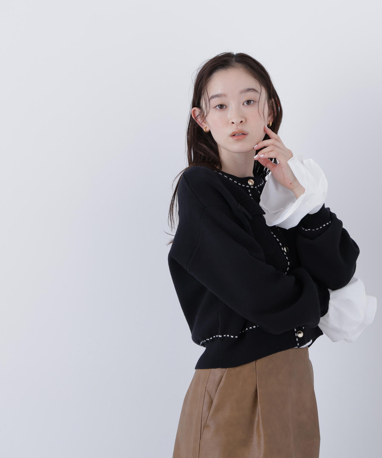 【銀座インズ・mixi.mom 限定カラー：ネイビー】ステッチニットジャケット