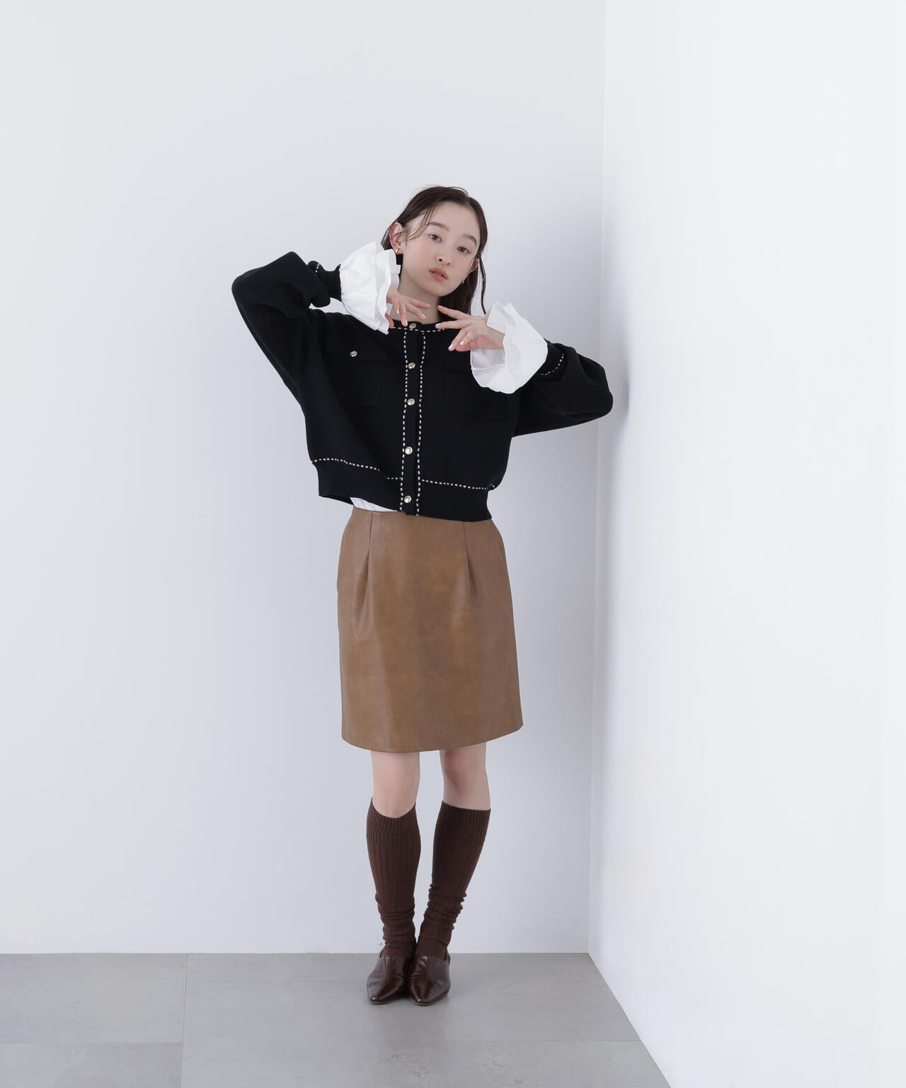 【銀座インズ・mixi.mom 限定カラー：ネイビー】ステッチニットジャケット
