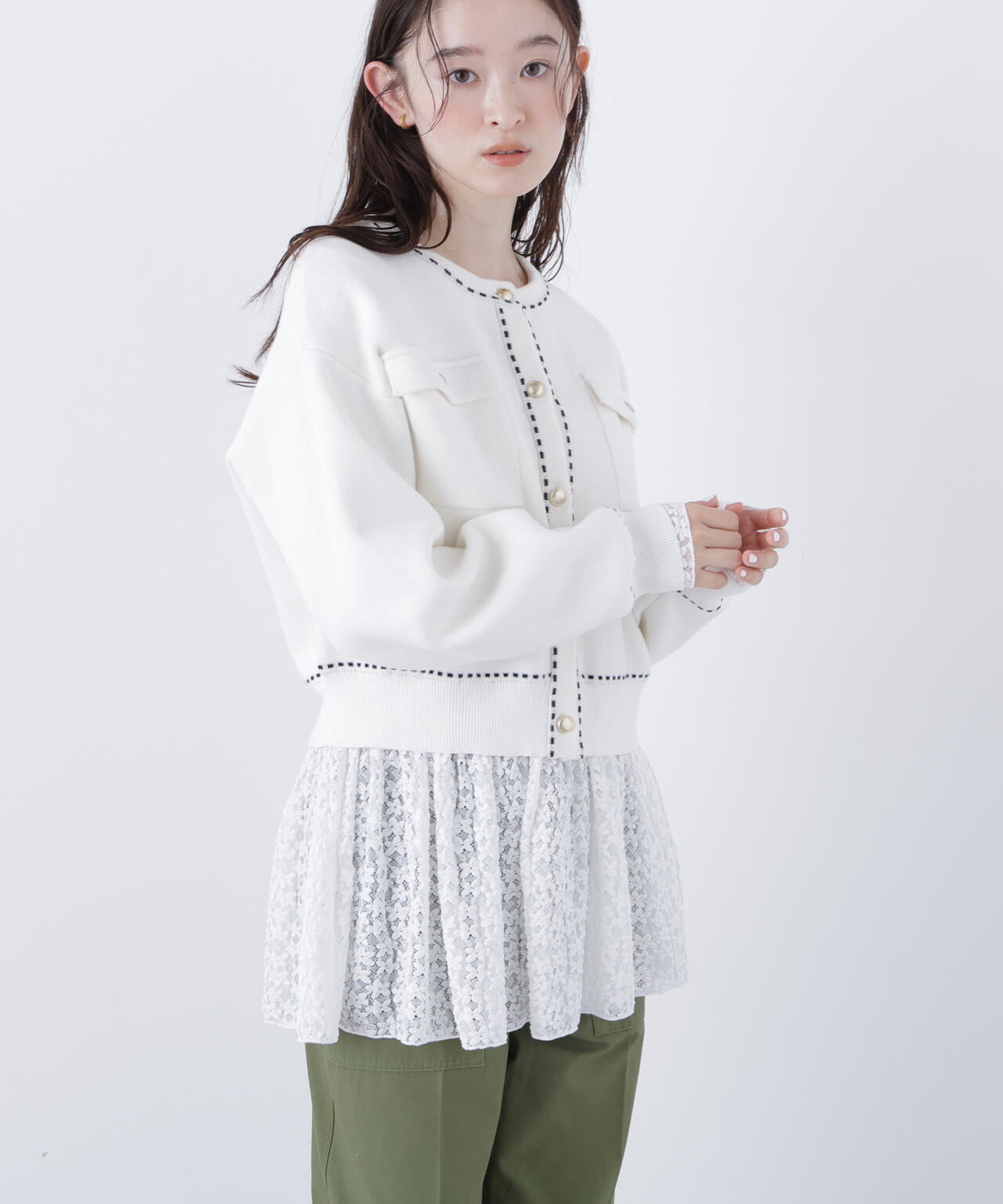 【銀座インズ・mixi.mom 限定カラー：ネイビー】ステッチニットジャケット