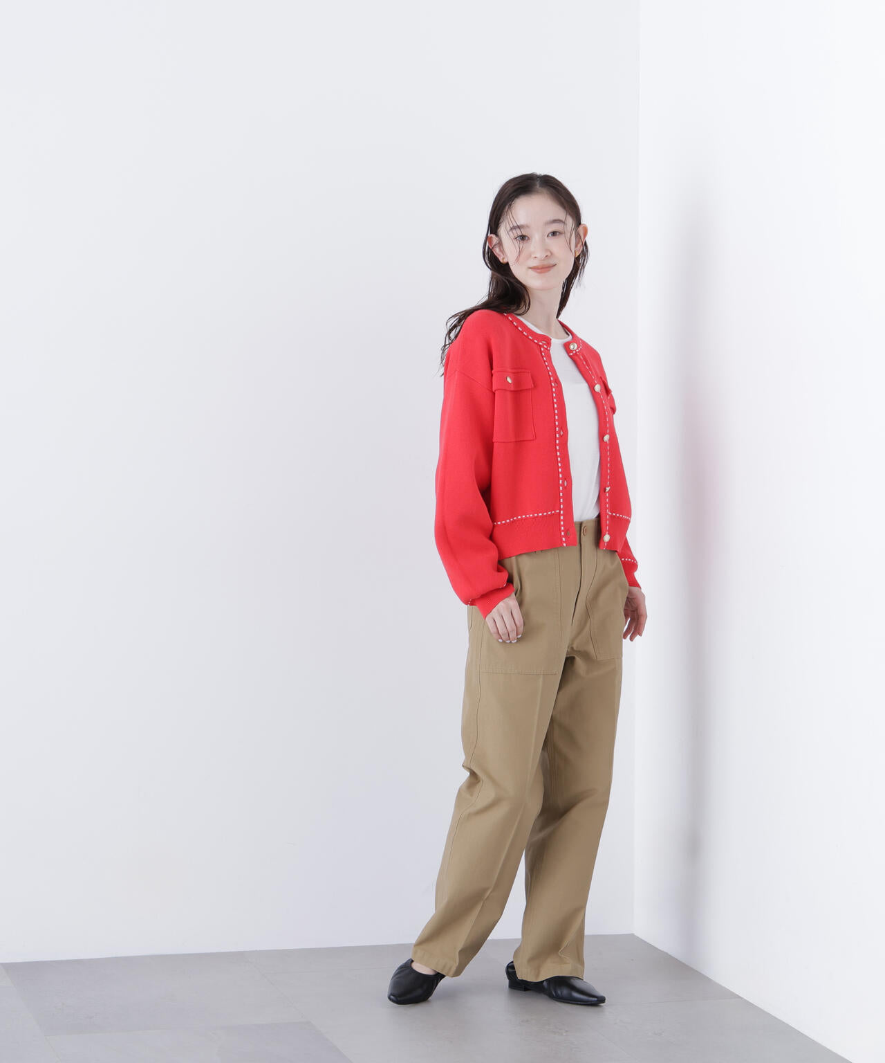 【銀座インズ・mixi.mom 限定カラー：ネイビー】ステッチニットジャケット