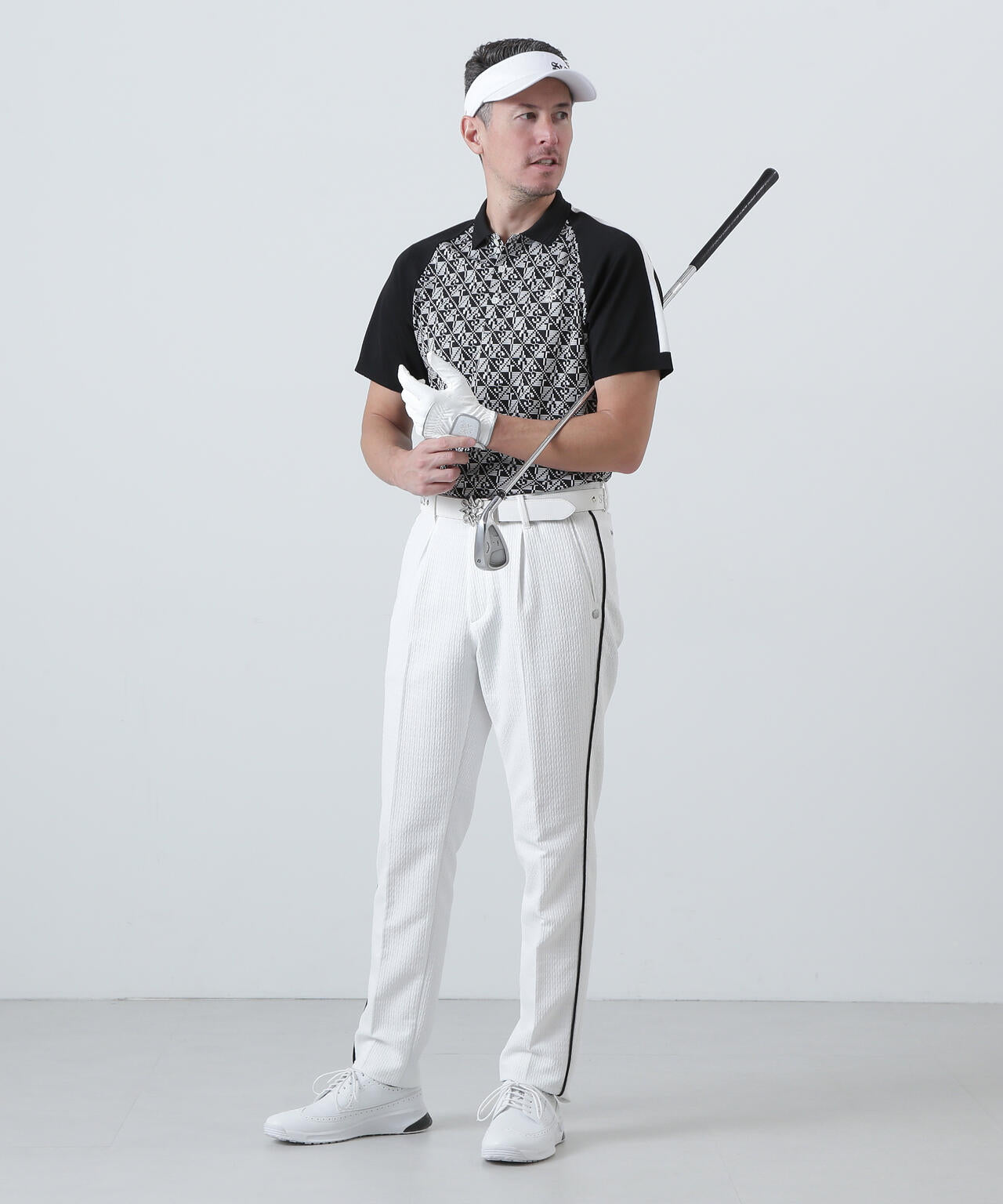 STAチェッカー柄ジャガード半袖ポロシャツ (MENS)