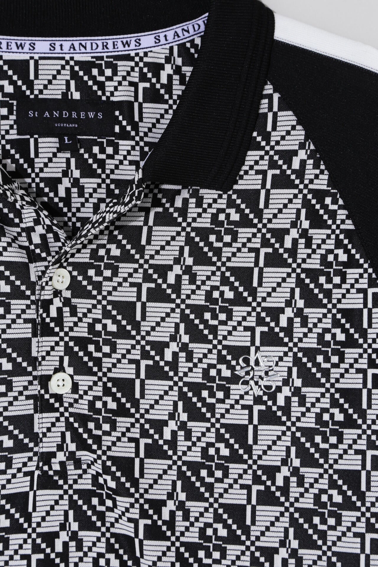 STAチェッカー柄ジャガード半袖ポロシャツ (MENS)