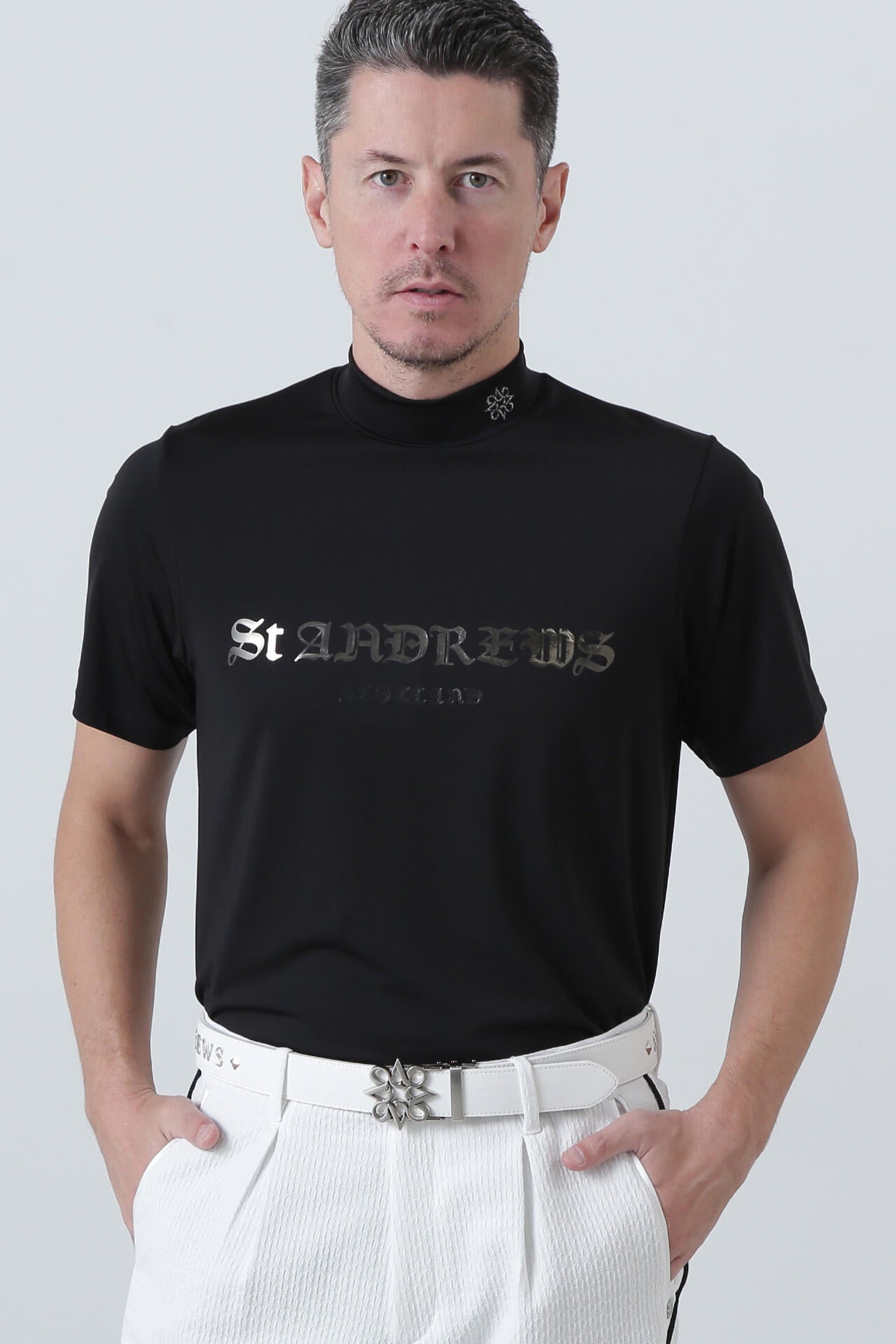 カチオンポリエステルベア天半袖ハイネック (MENS)