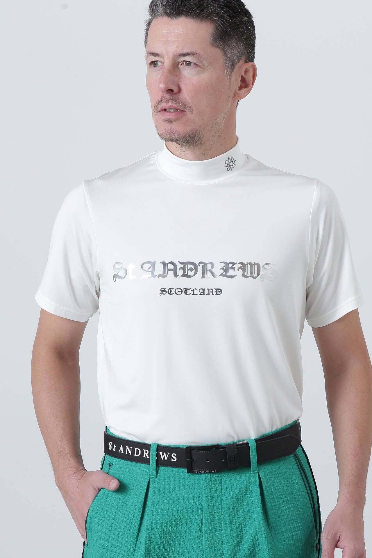 カチオンポリエステルベア天半袖ハイネック (MENS)