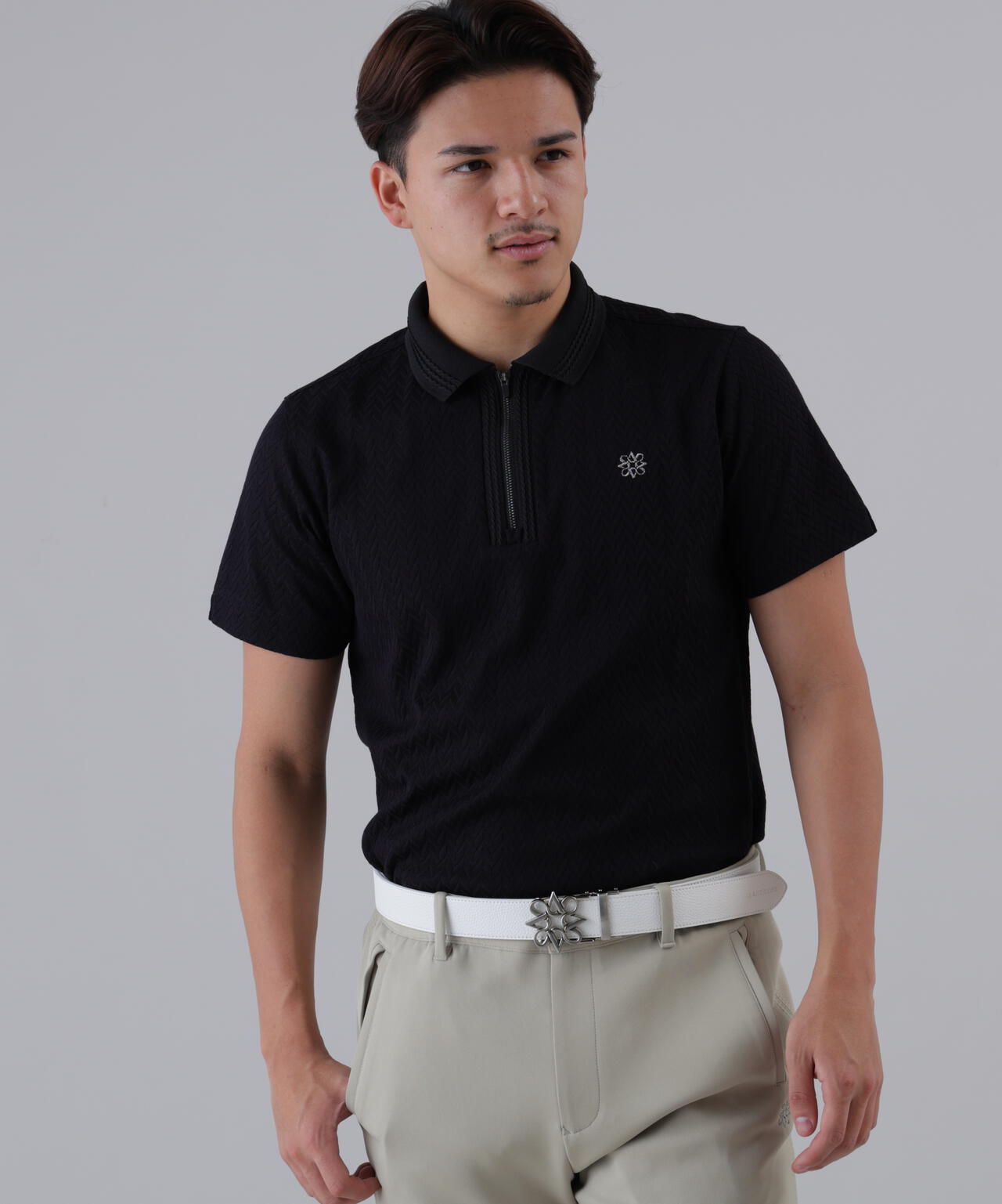 ヘリンボーンジャガード半袖ポロシャツ (MENS)
