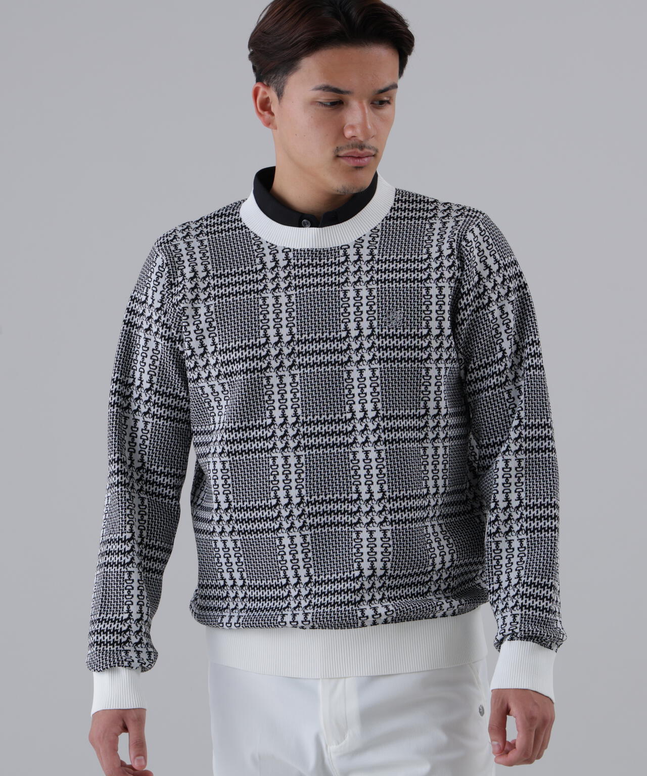 【オンライン限定SALE】14Gホースビットチェックジャガードプルオーバーニット (MENS)
