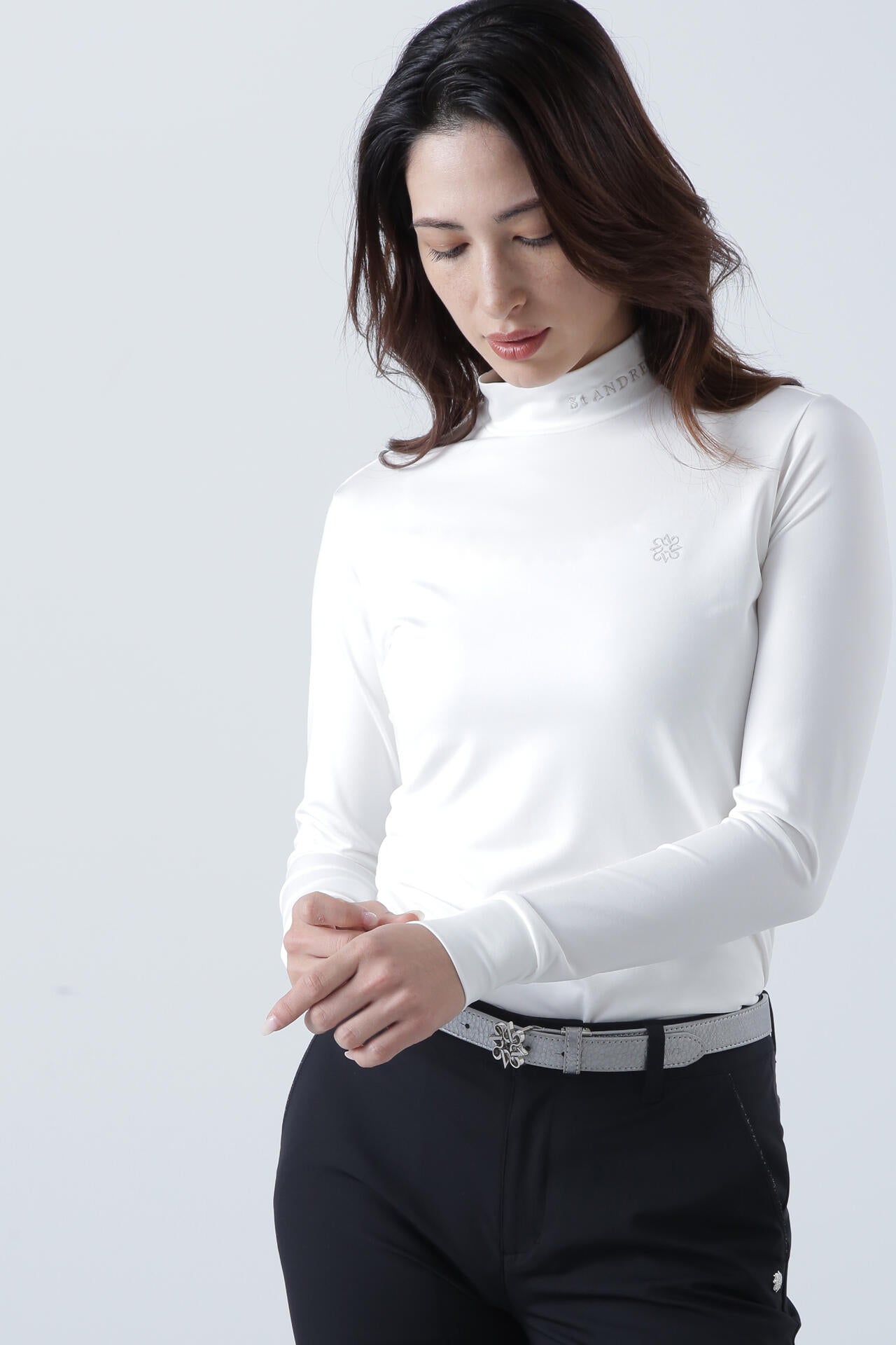 カチオンポリエステル ベア天竺 長袖ハイネック (WOMENS)