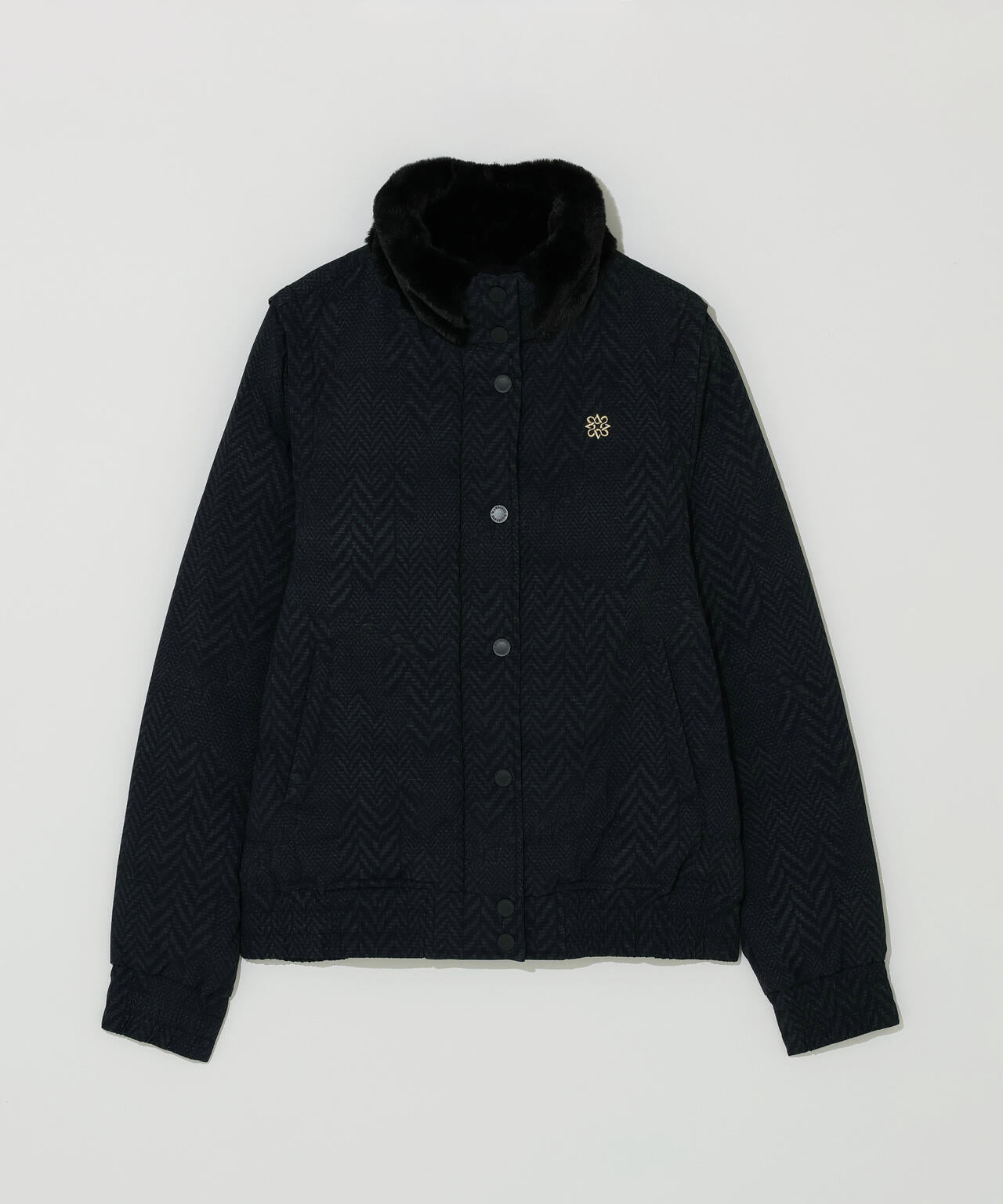 ヘリンボーンプリント中綿キルトブルゾン (WOMENS)