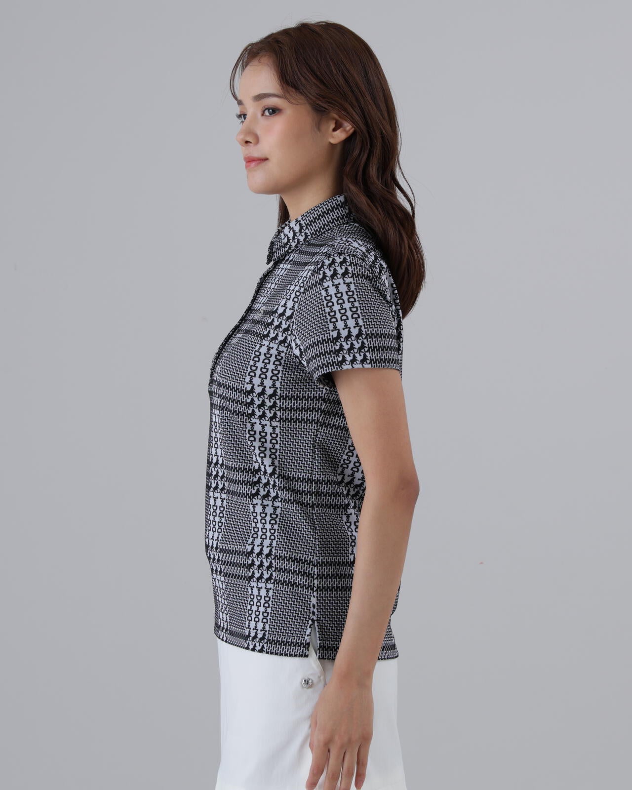 【吸水速乾】ホースビットチェックジャガード半袖シャツ (WOMENS)