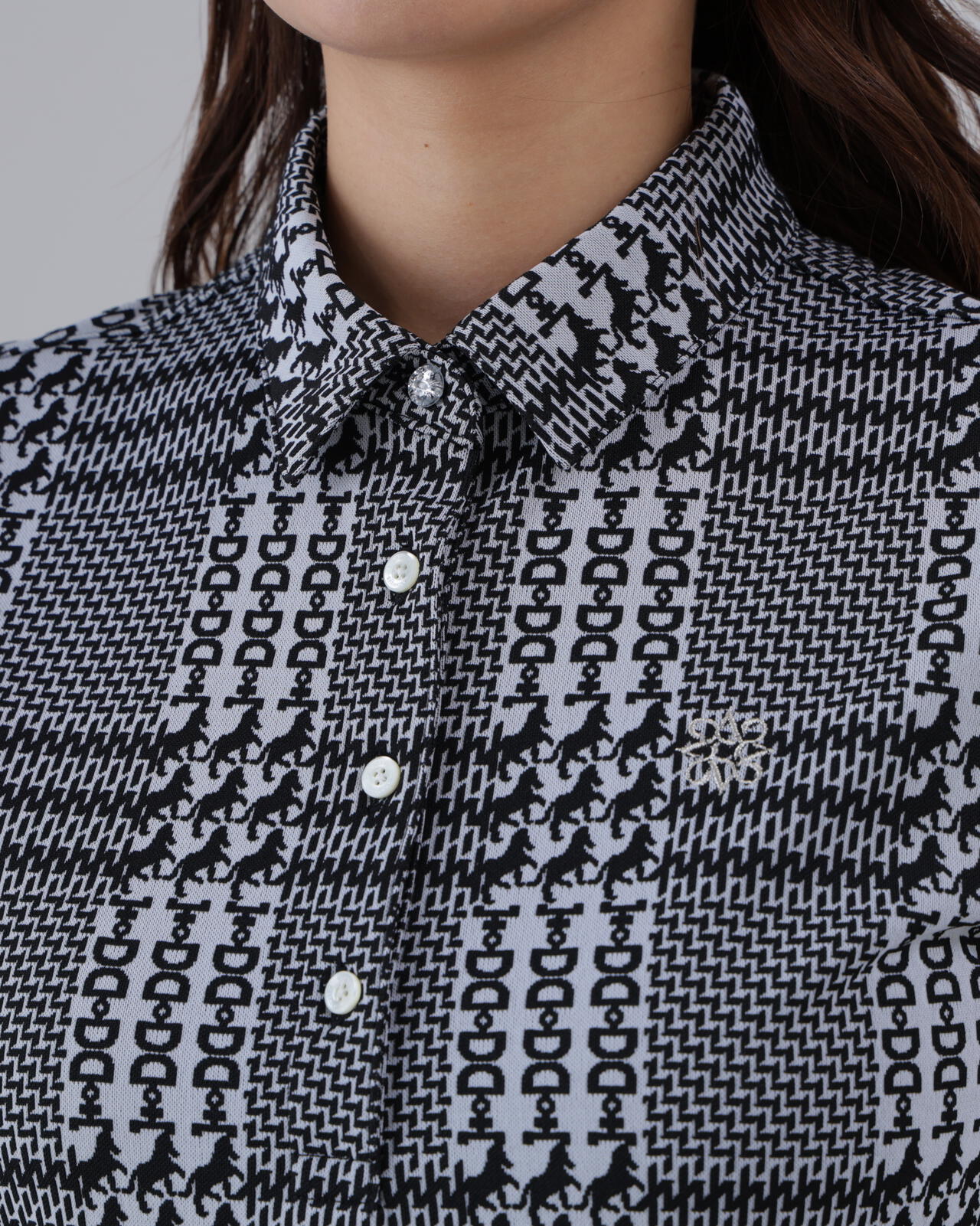 【吸水速乾】ホースビットチェックジャガード半袖シャツ (WOMENS)