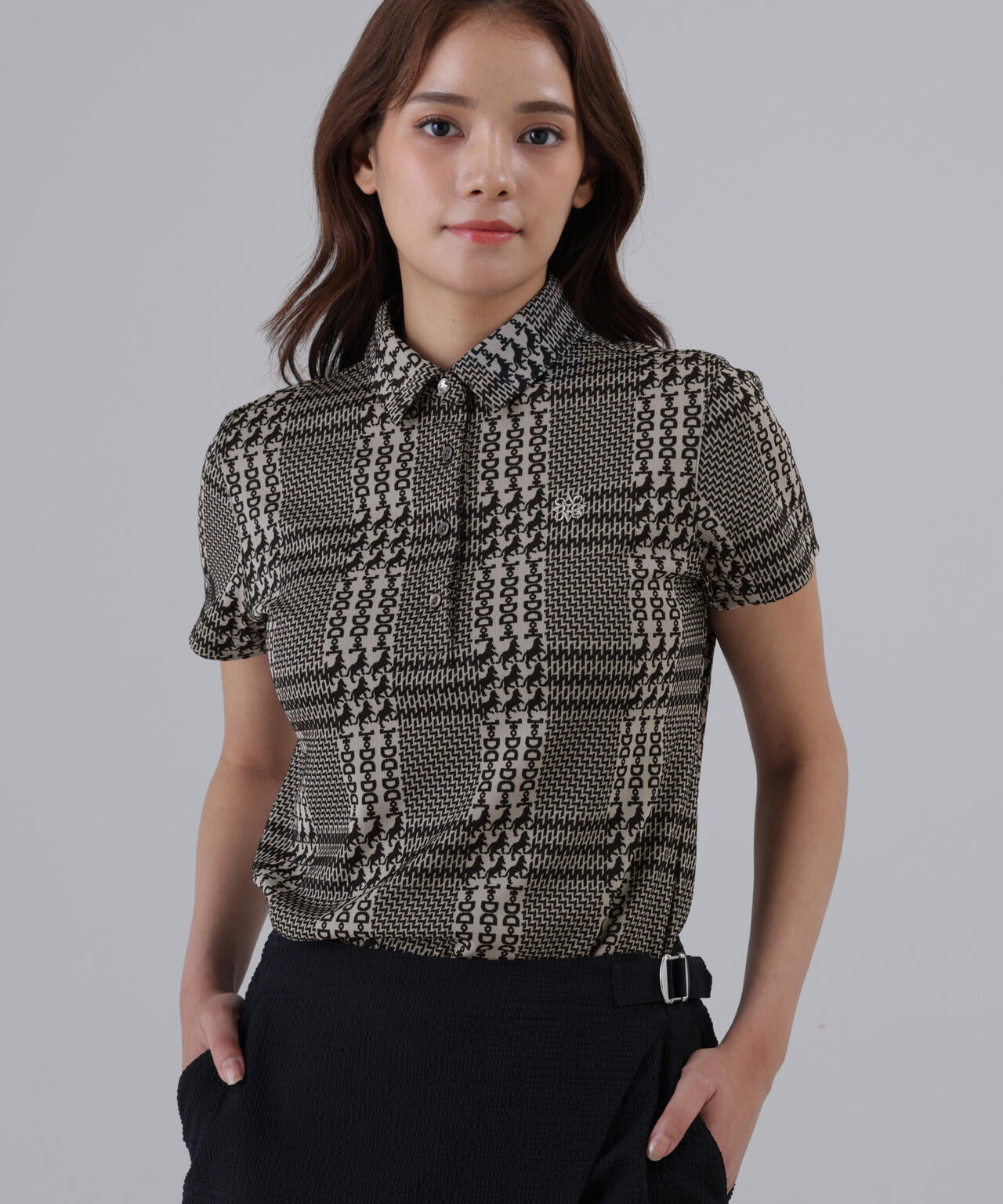 【吸水速乾】ホースビットチェックジャガード半袖シャツ (WOMENS)
