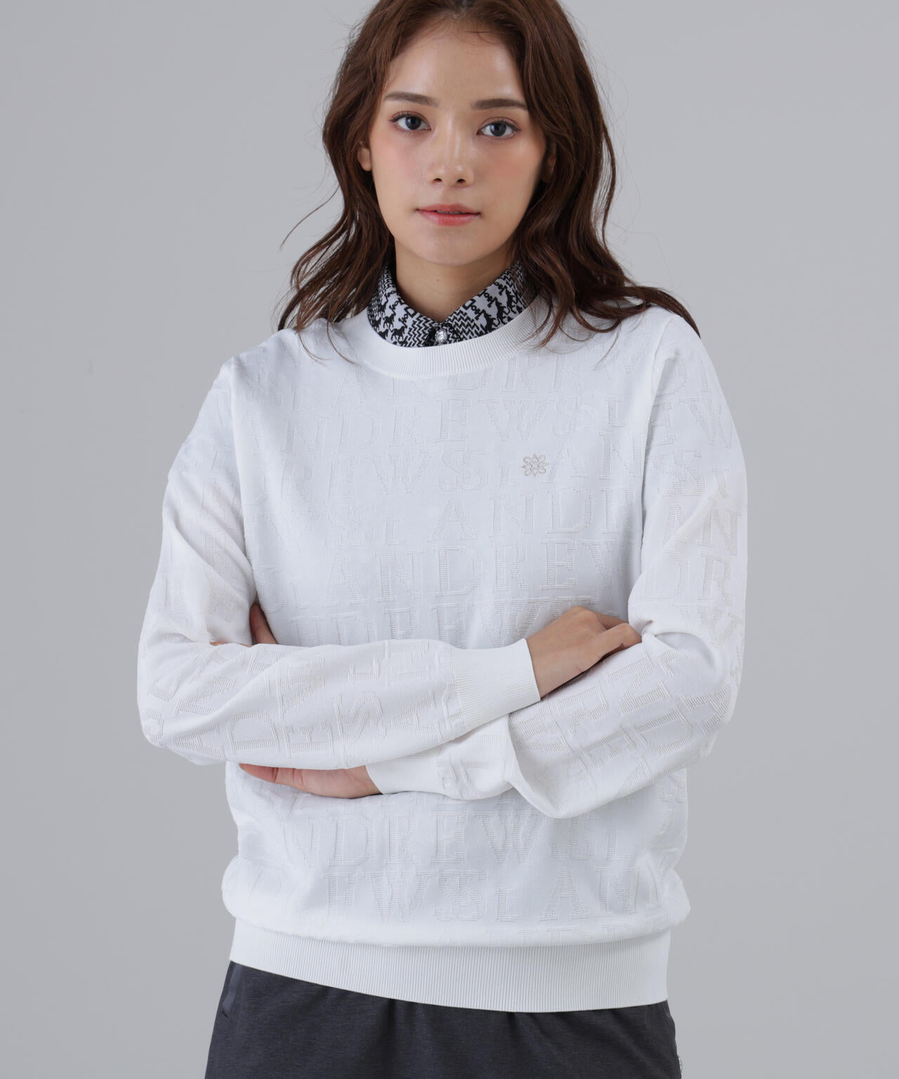 【オンライン限定SALE】ダブルロゴジャガードクルーネックニットプルオーバー (WOMENS)