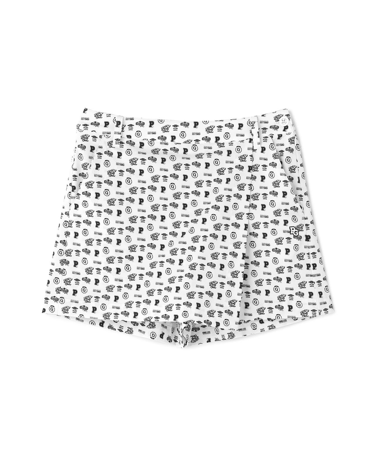 ナイロンストレッチショートパンツ ＜カレッジロゴ総柄＞