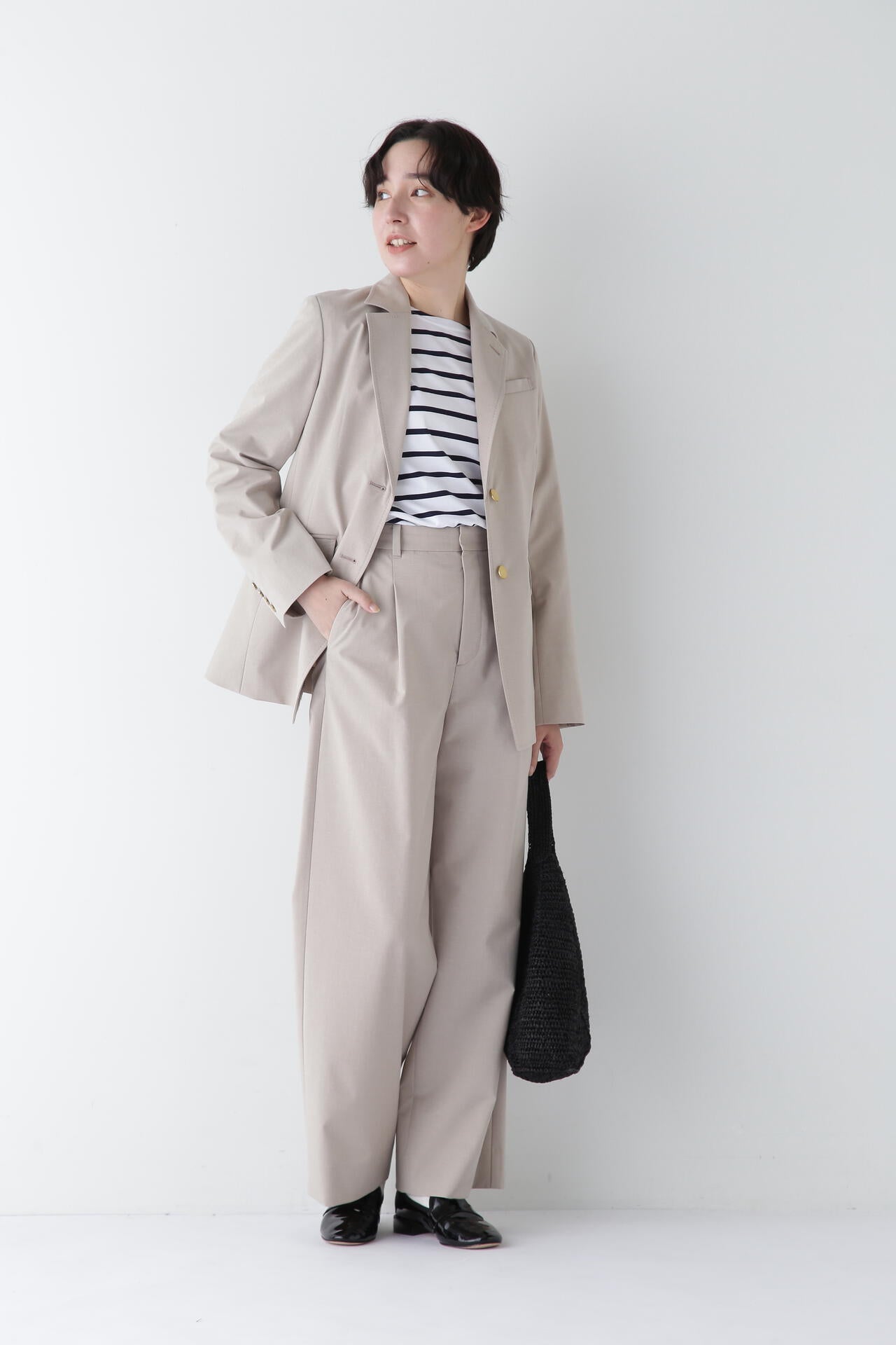 【WEB限定サイズ】Ｐレーヨン麻ポプリンマーベルトセミワイドパンツ