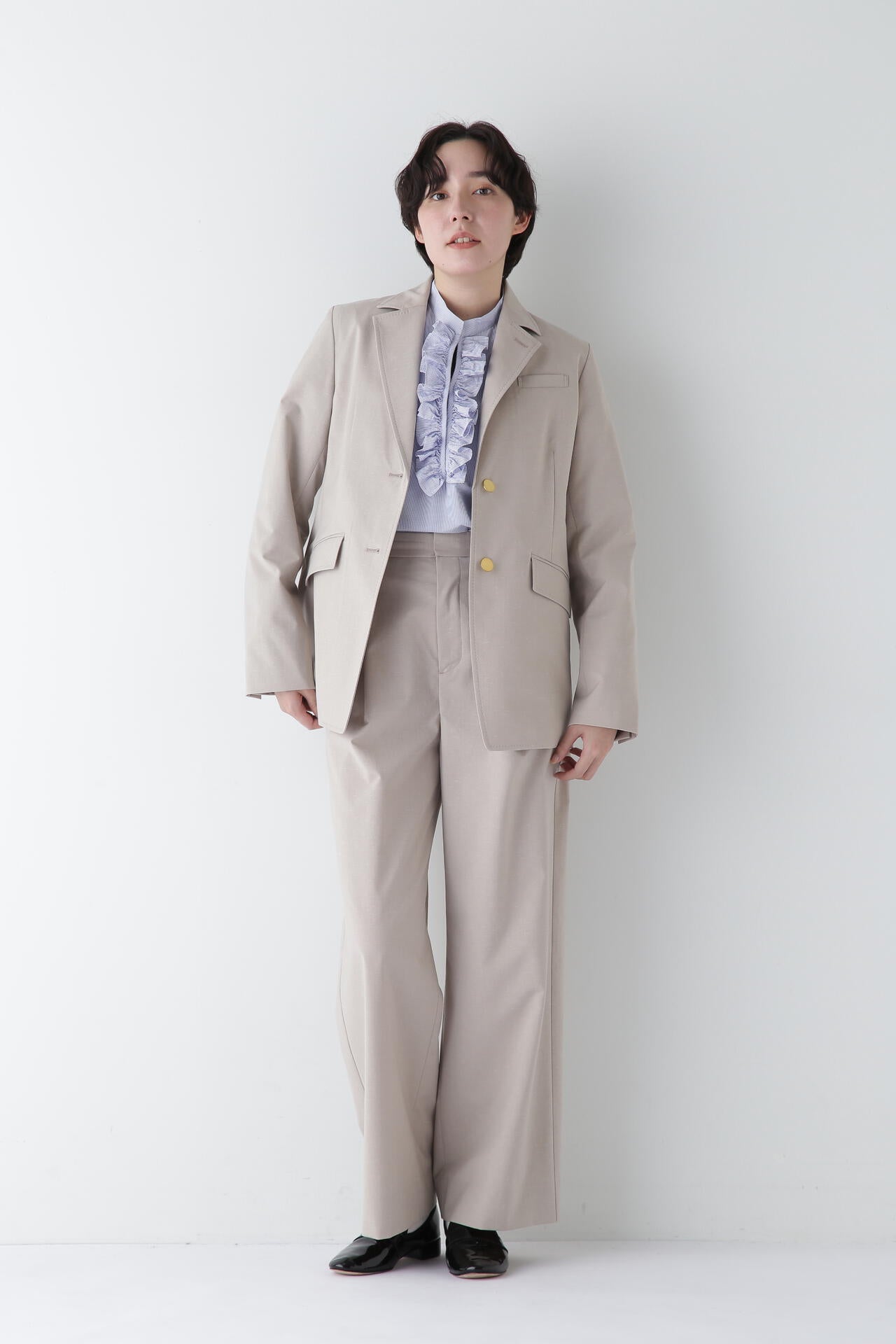 【WEB限定サイズ】Ｐレーヨン麻ポプリンマーベルトセミワイドパンツ