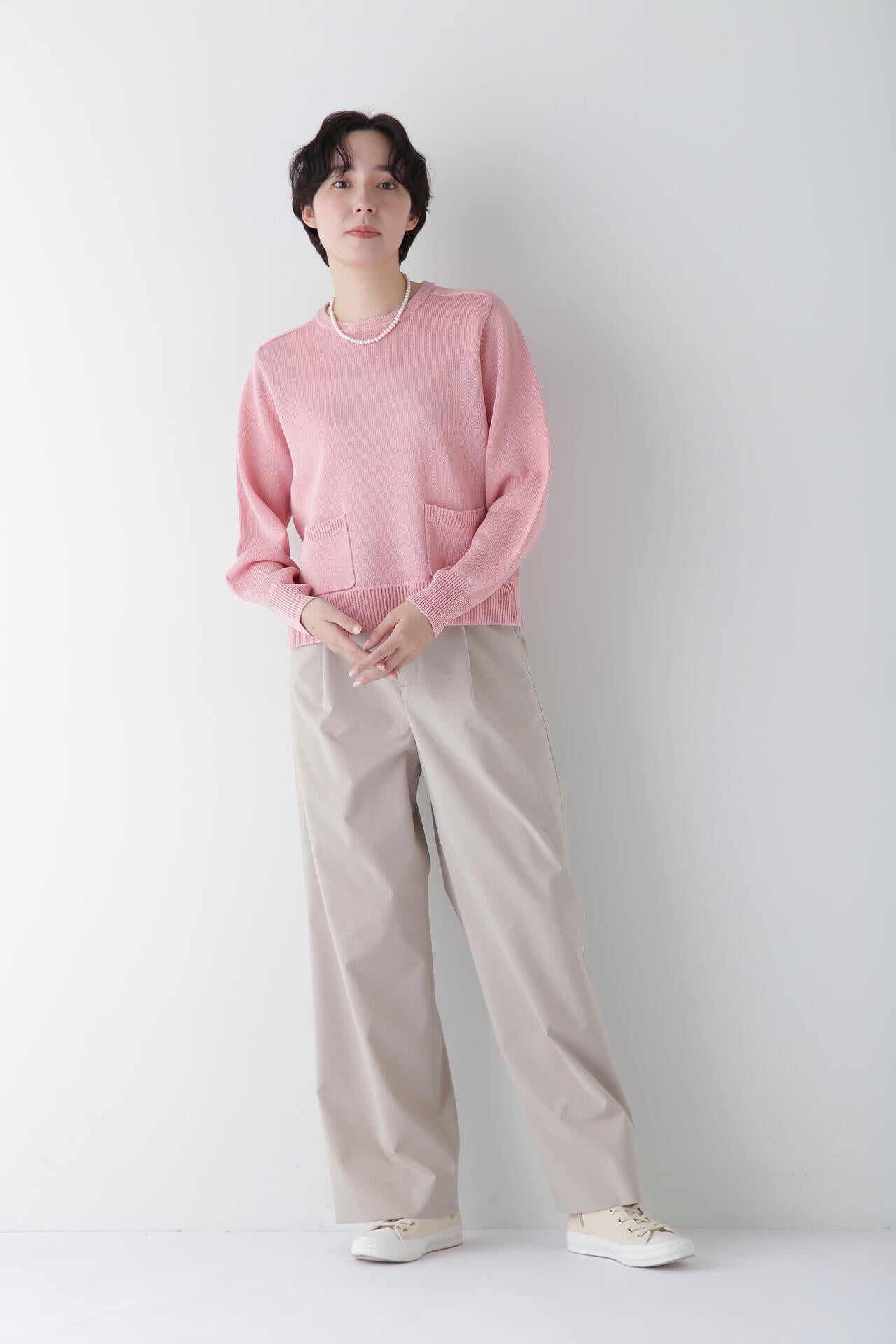 【WEB限定サイズ】Ｐレーヨン麻ポプリンマーベルトセミワイドパンツ