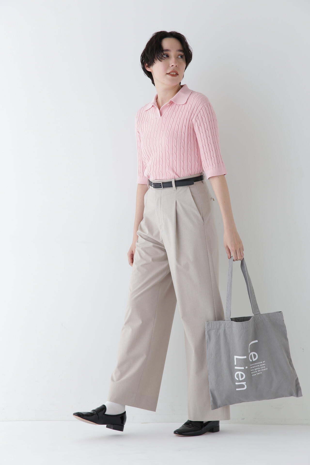 【WEB限定サイズ】Ｐレーヨン麻ポプリンマーベルトセミワイドパンツ