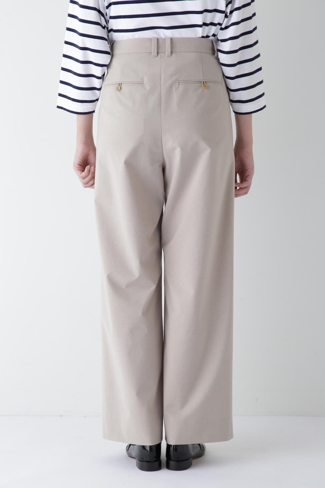 【WEB限定サイズ】Ｐレーヨン麻ポプリンマーベルトセミワイドパンツ