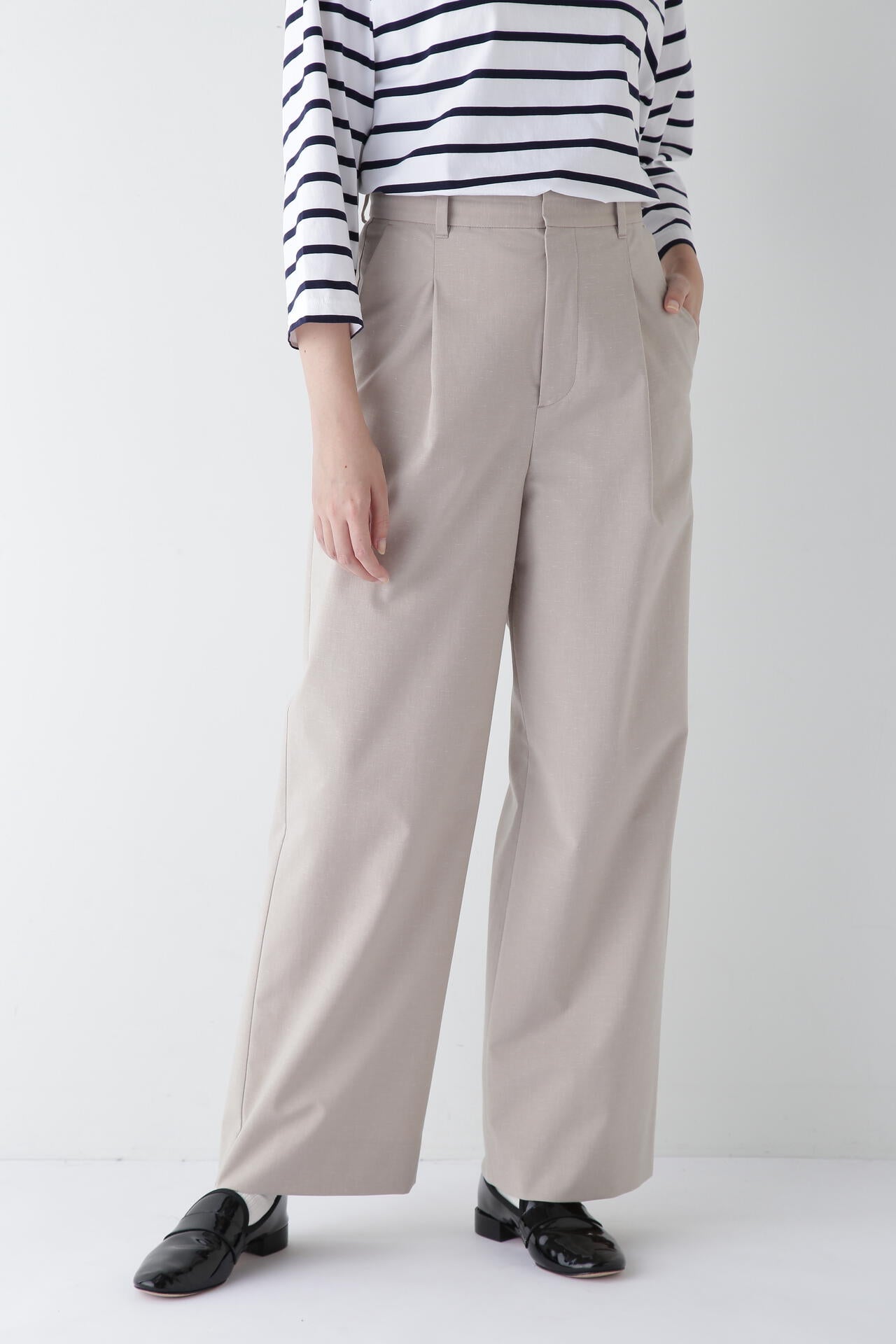 【WEB限定サイズ】Ｐレーヨン麻ポプリンマーベルトセミワイドパンツ