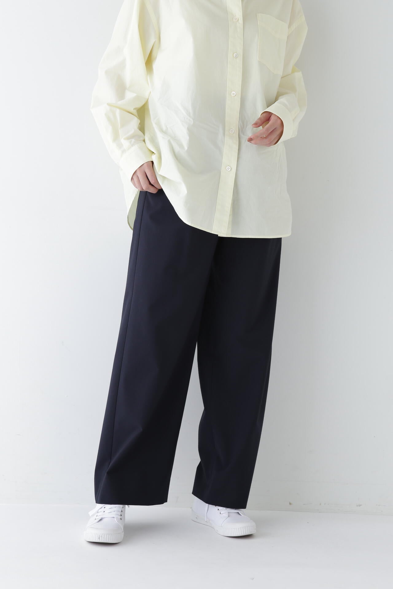 【WEB限定サイズ】Ｐレーヨン麻ポプリンマーベルトセミワイドパンツ