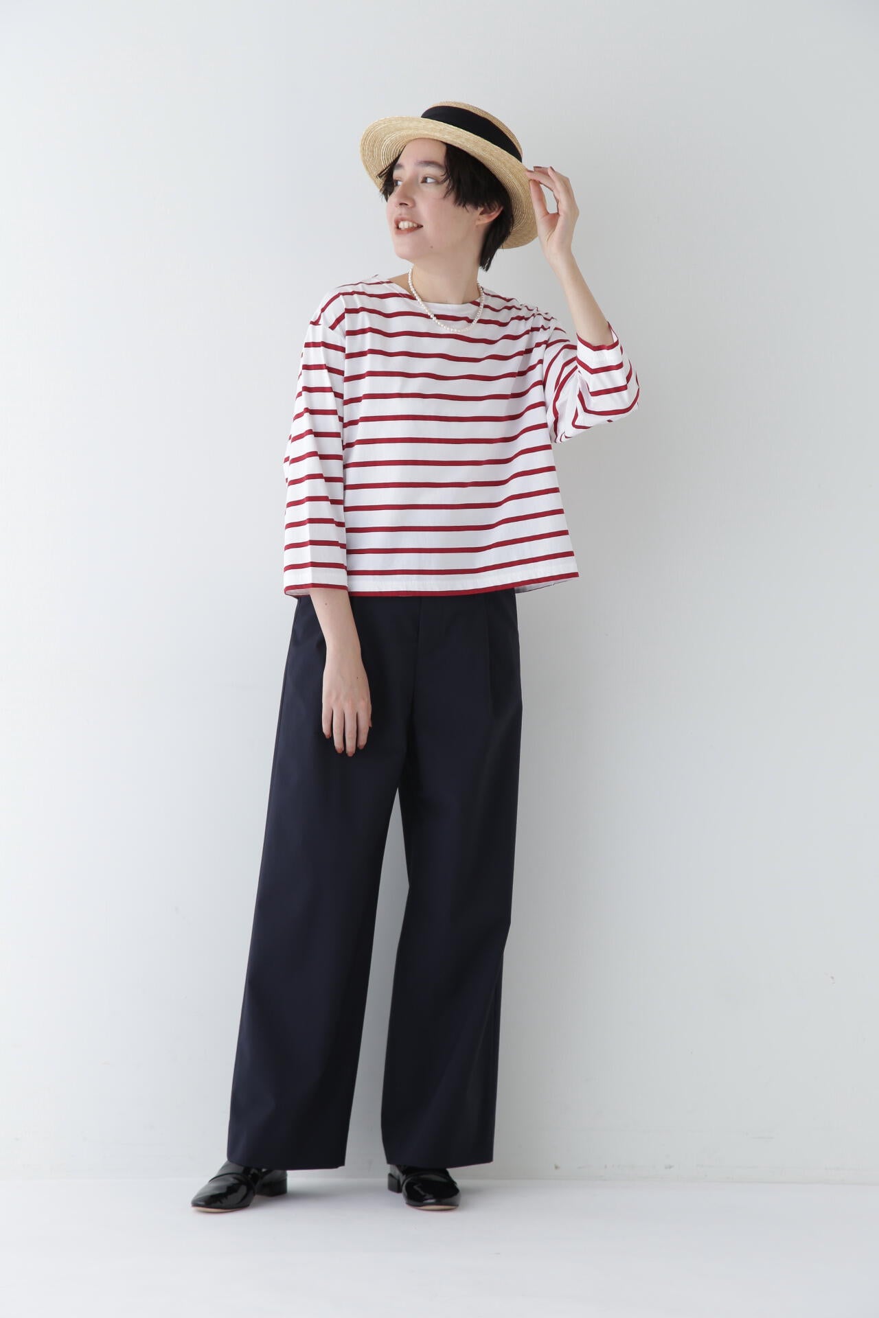 【WEB限定サイズ】Ｐレーヨン麻ポプリンマーベルトセミワイドパンツ