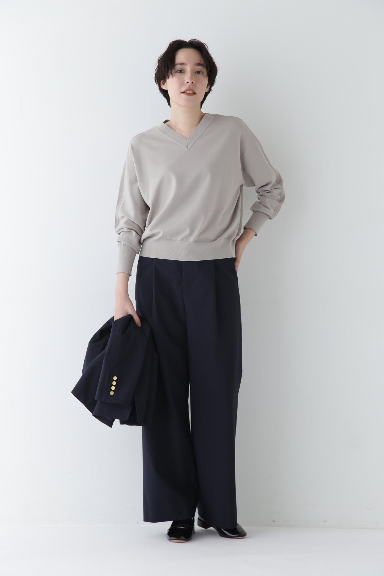 【WEB限定サイズ】Ｐレーヨン麻ポプリンマーベルトセミワイドパンツ