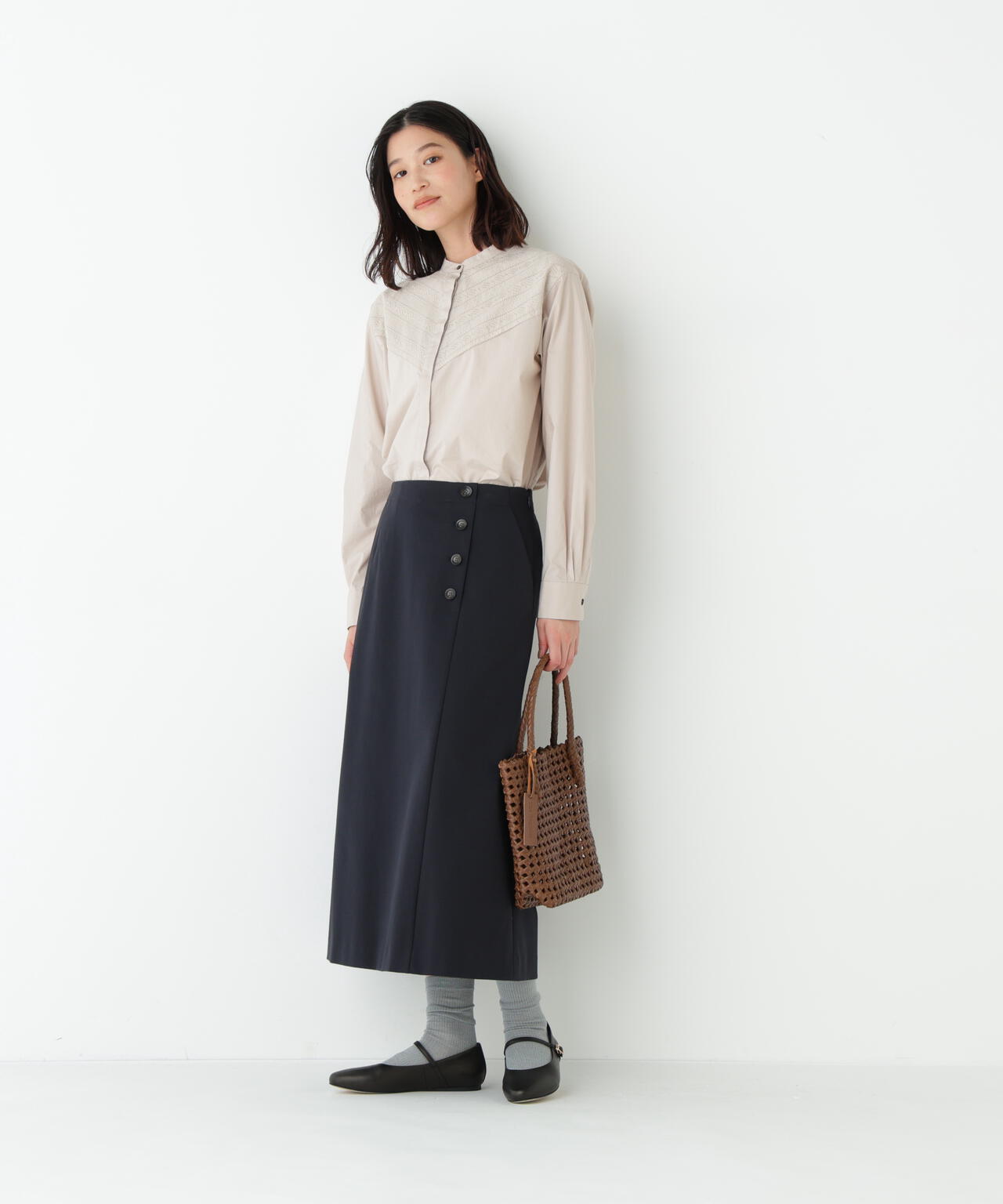 《洗える》ストレッチポンチＡラインスカート