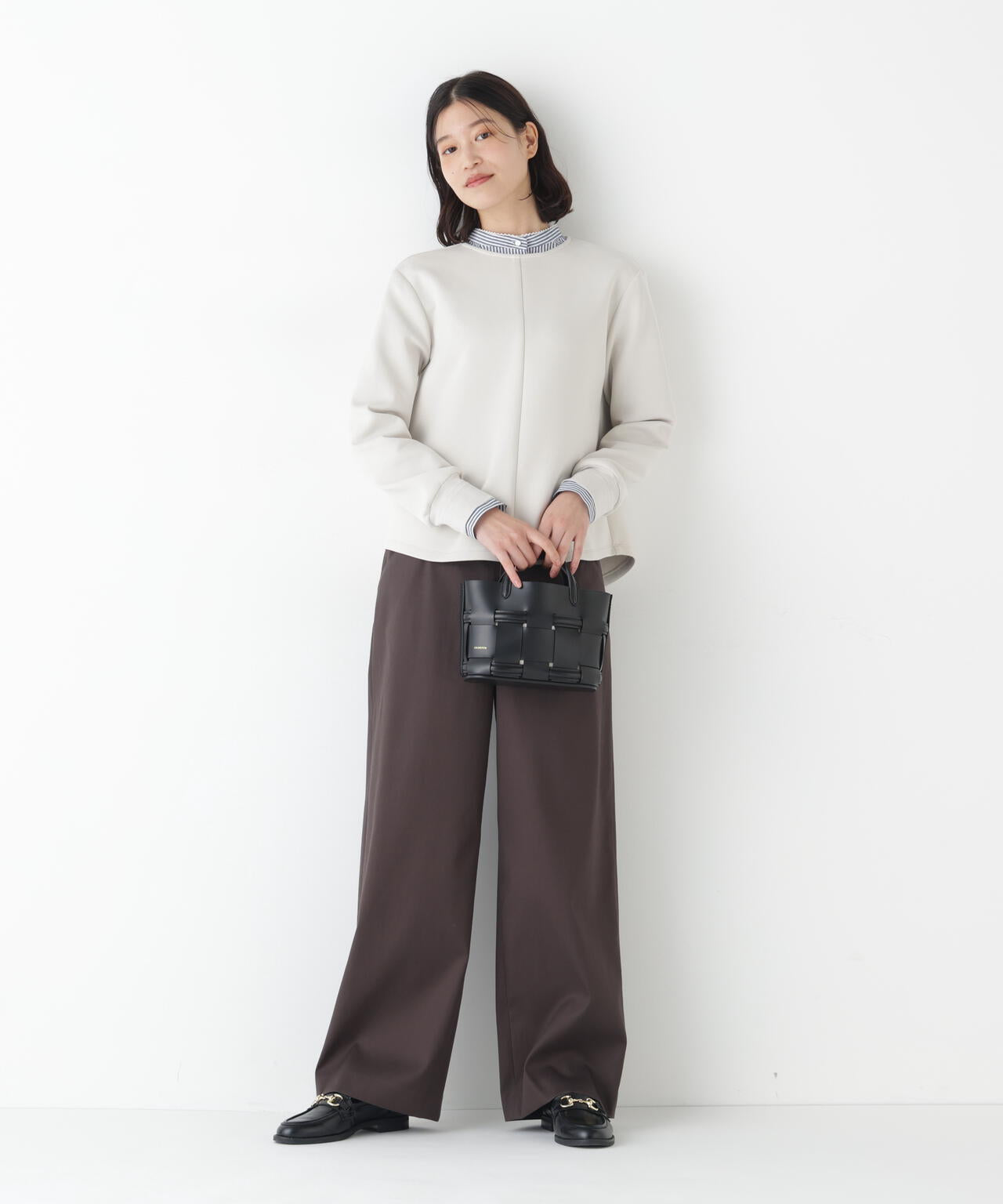 《マルチサイズ展開 / 洗える》 オーガニックコットン ダブルクロスセミワイドパンツ