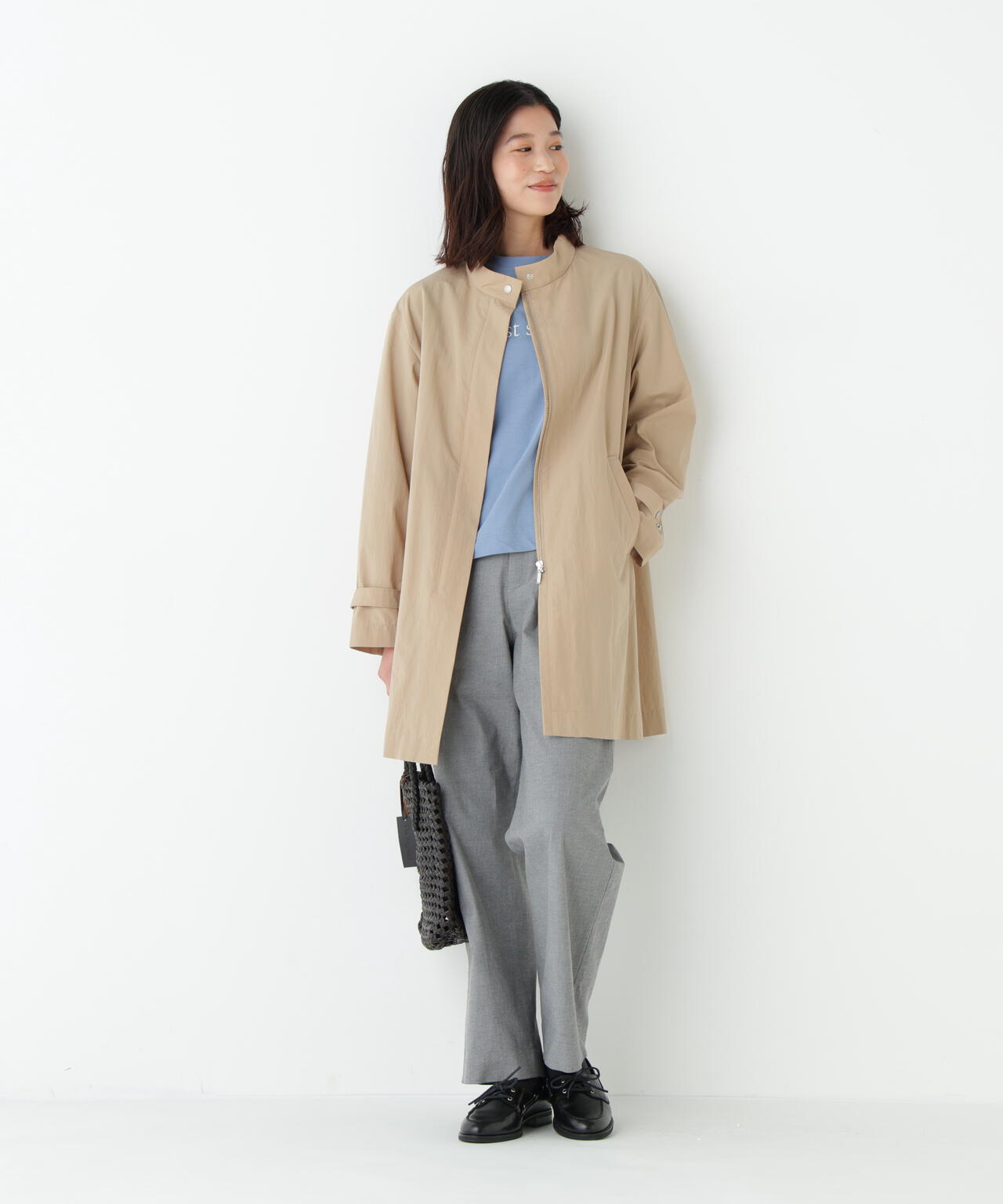 《洗える》コットンナイロンダンプスタンドカラーコート