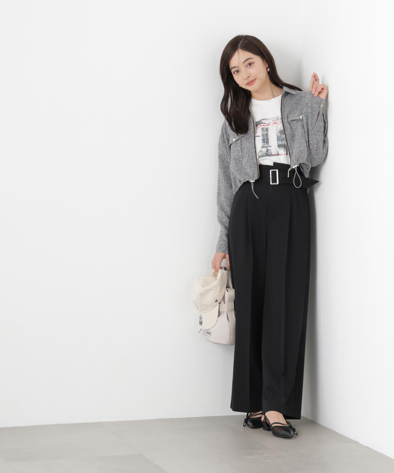 ＜明日香さんコラボ＞ベルト付き美脚ワイドパンツ