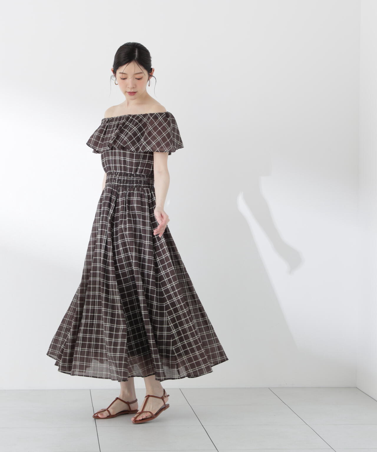 シアーチェック2WAYオフショルワンピース
