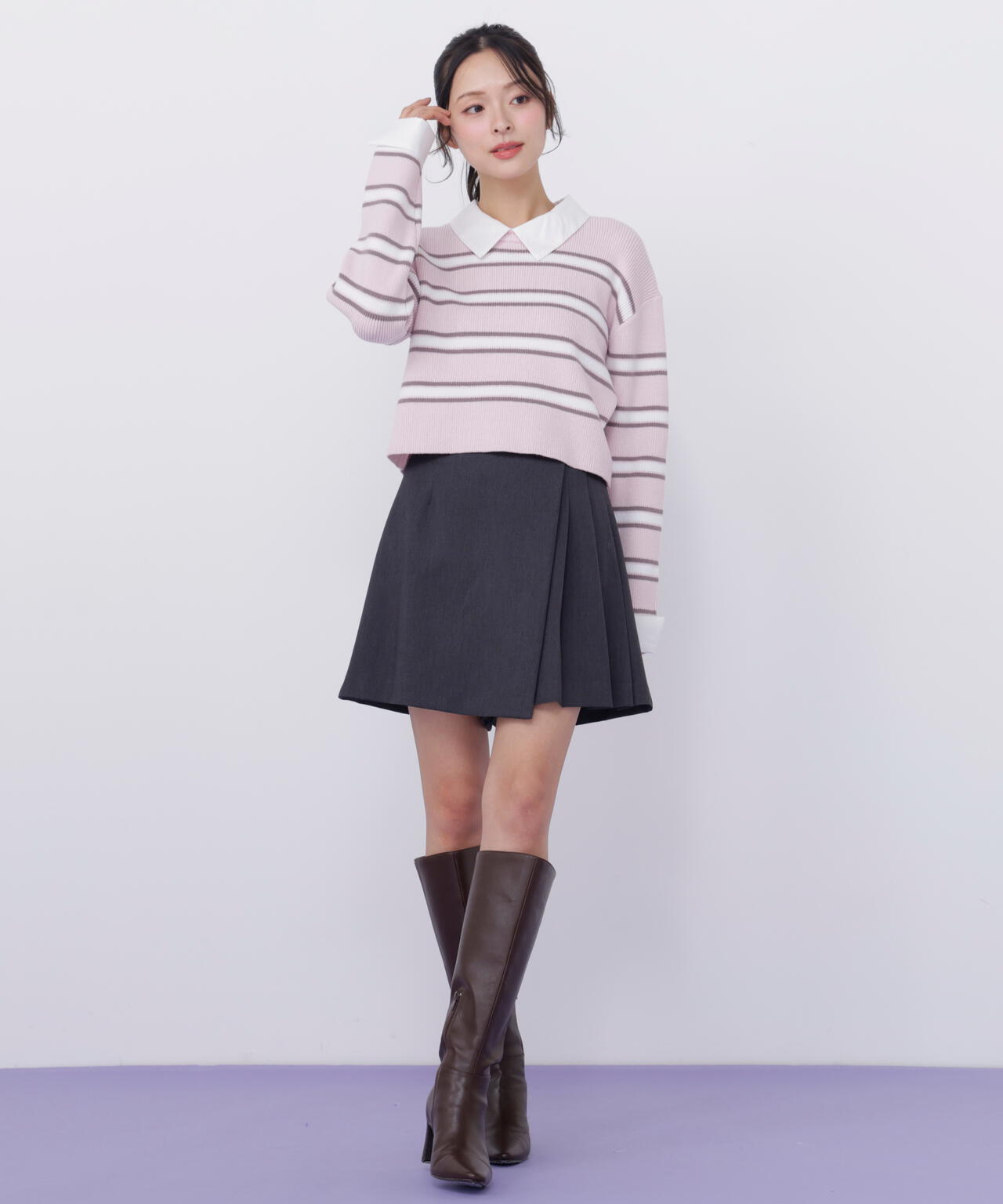 衿付きクロップドゆるニット