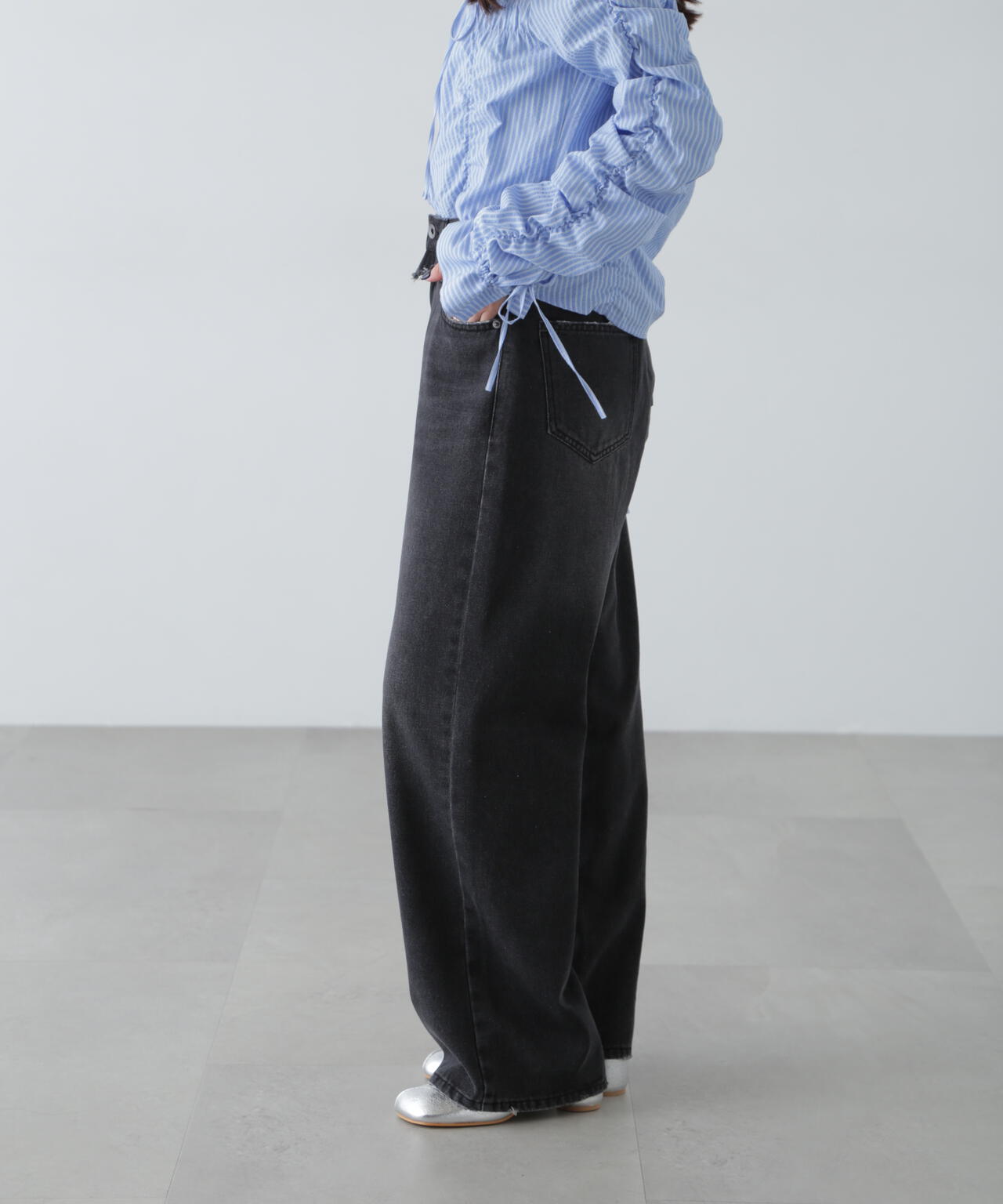 ヨークレイヤードワイドデニムパンツ