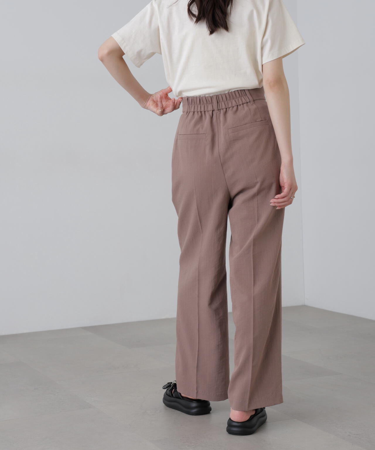 【3サイズ展開XS-M】麻調合繊タックワイドパンツ【低身長サイズ有】