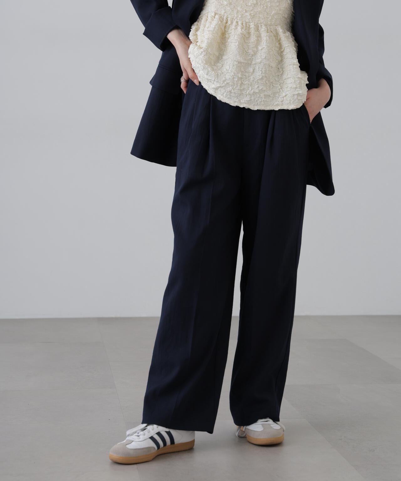 【3サイズ展開XS-M】麻調合繊タックワイドパンツ【低身長サイズ有】