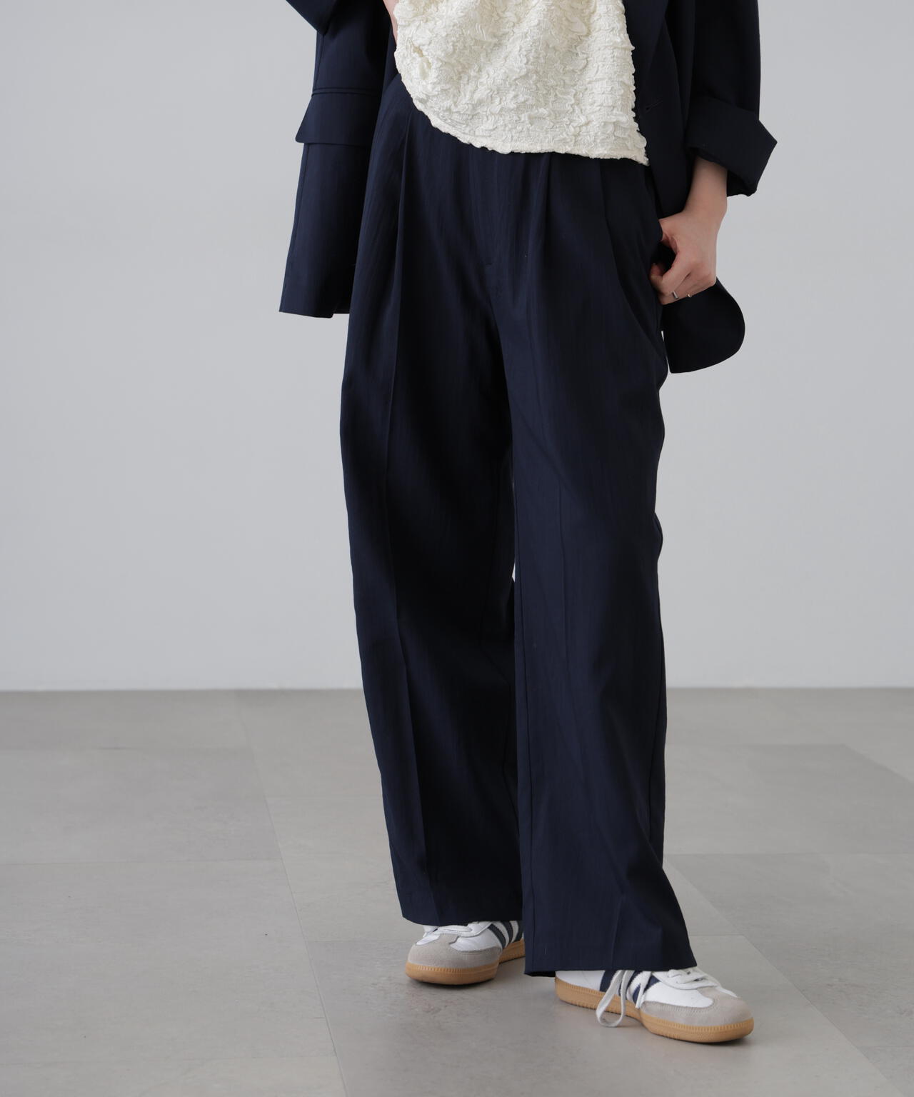 【3サイズ展開XS-M】麻調合繊タックワイドパンツ【低身長サイズ有】