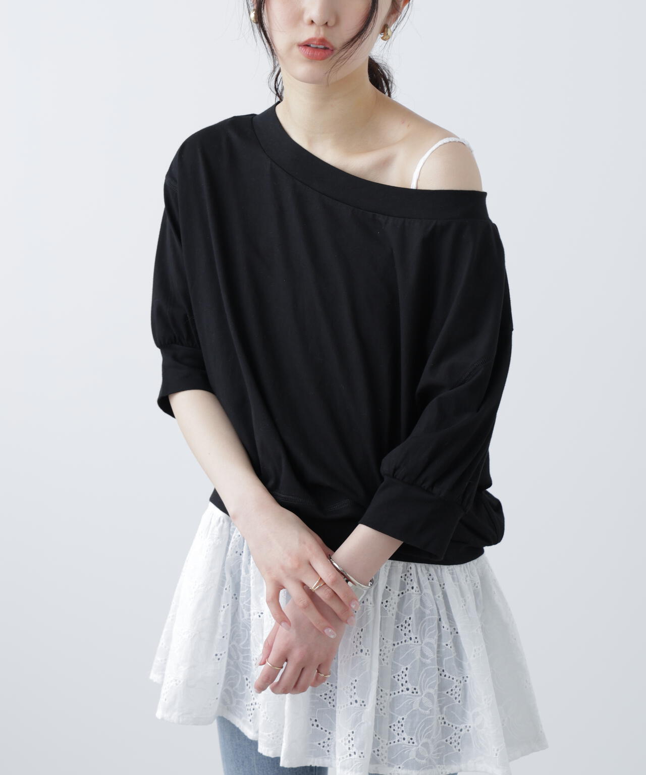 ［MFM］パフスリーブオフショルカットソー