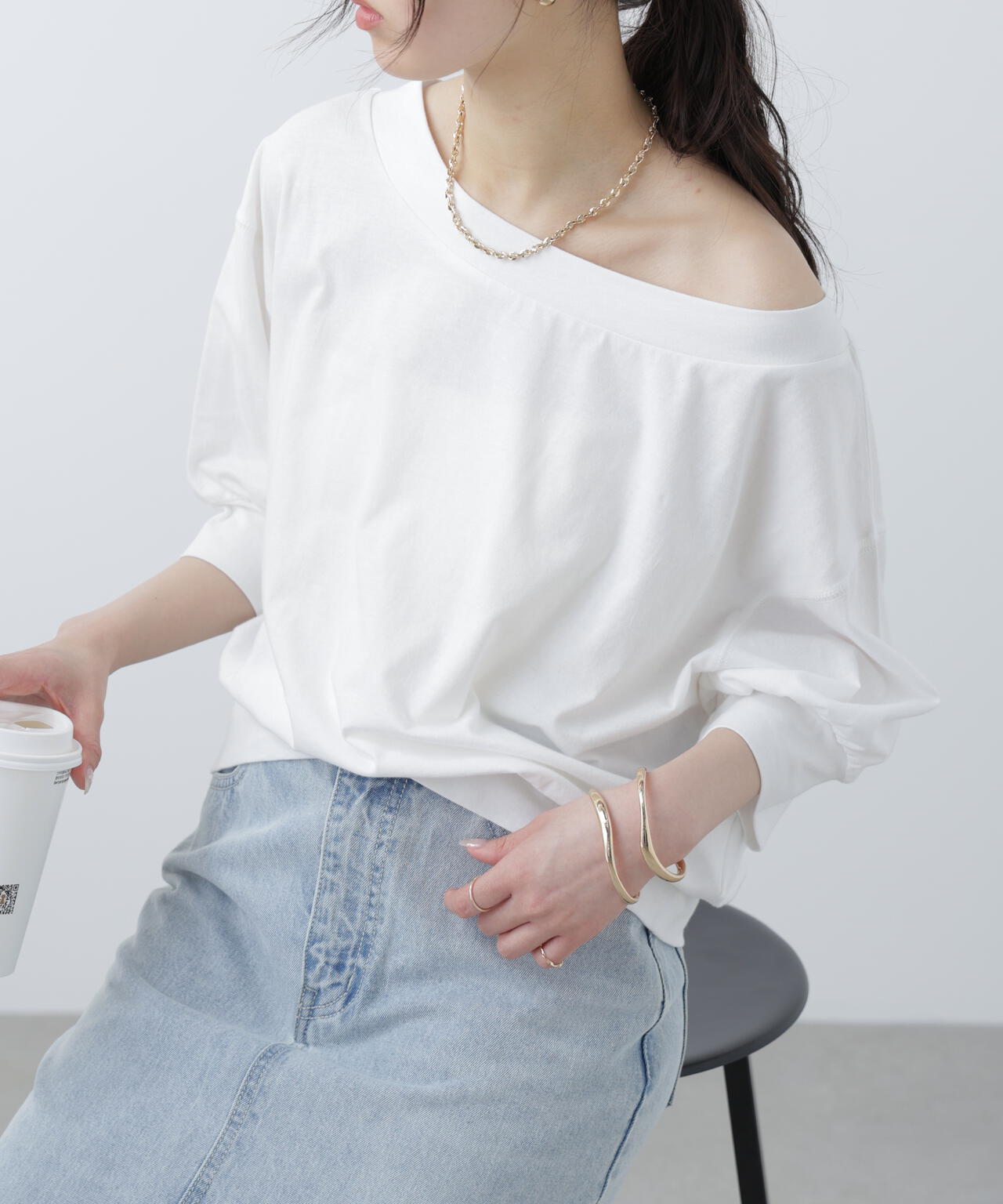 ［MFM］パフスリーブオフショルカットソー