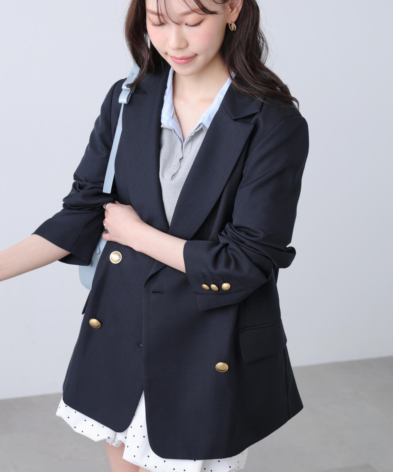金ボタンダブルブレストジャケット【2サイズ展開】【背中部分：半裏仕様、袖部分：裏地なし】