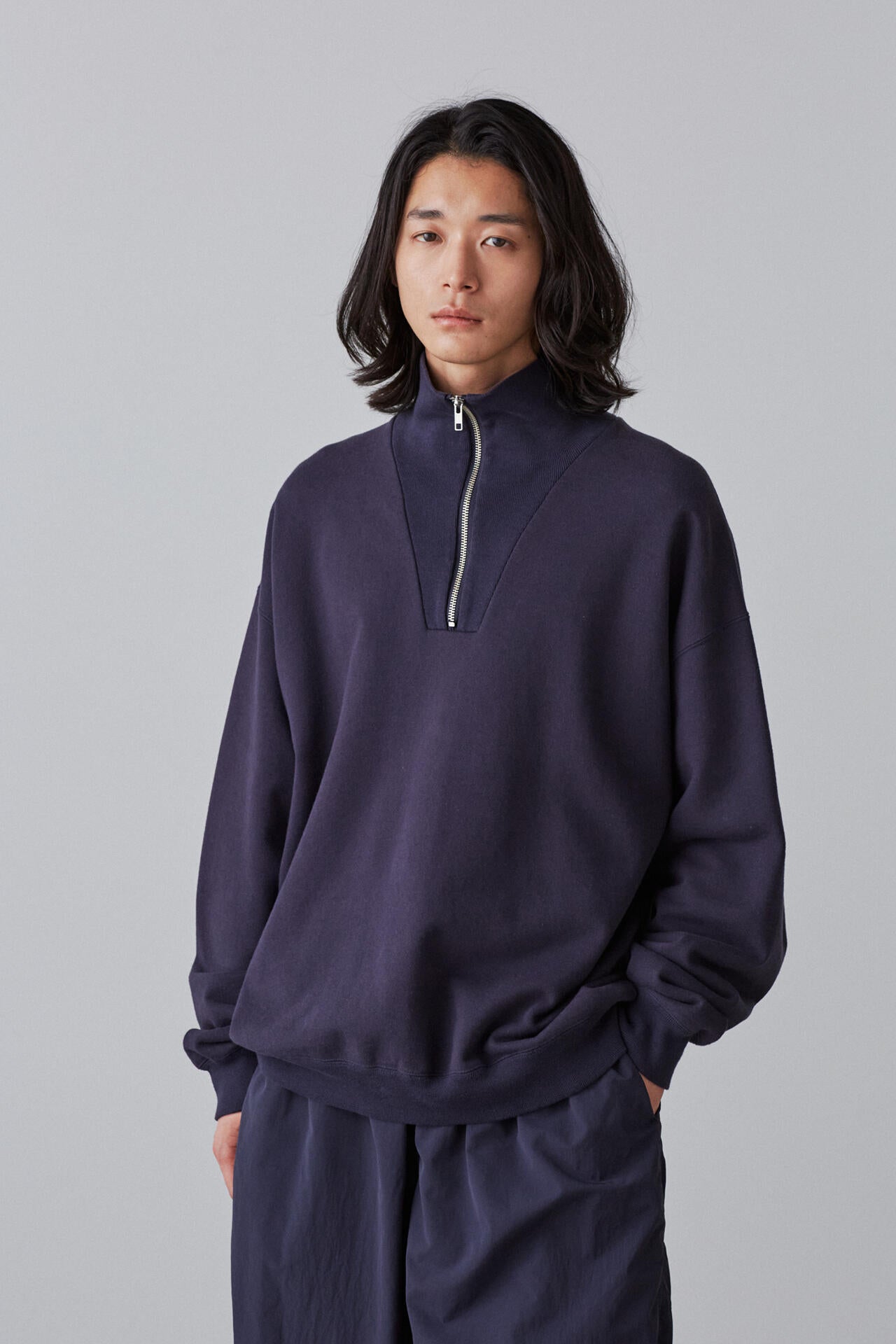 Ｙ / ORGANIC COTTON BLEND HEAVY WEIGHT FLEECE HALF ZIP